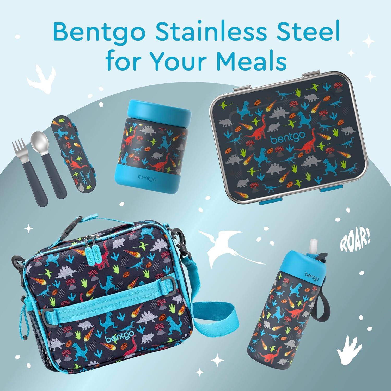 imageBentgo Kids Stainless Steel Prints LeakResistant Lunch Box  3Compartments with Bonus Silicone Container Durable EcoFriendly Dishwasher Safe BPAFree Ideal for School Ages 3 UnicornDinosaur