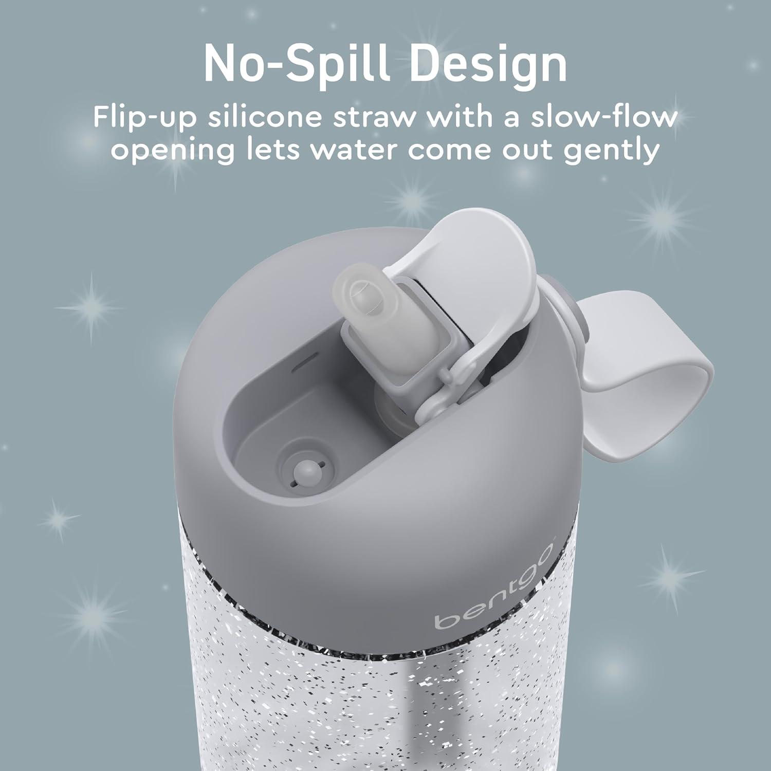 imageBentgo Kids Water Bottle  LeakProof Durable Tritan BPAFree 15 oz Cup for KidsToddlers Ages 3 Safe Sip Spout Carrying Handle ampamp Dishwasher Safe for School Glitter Edition  Silver