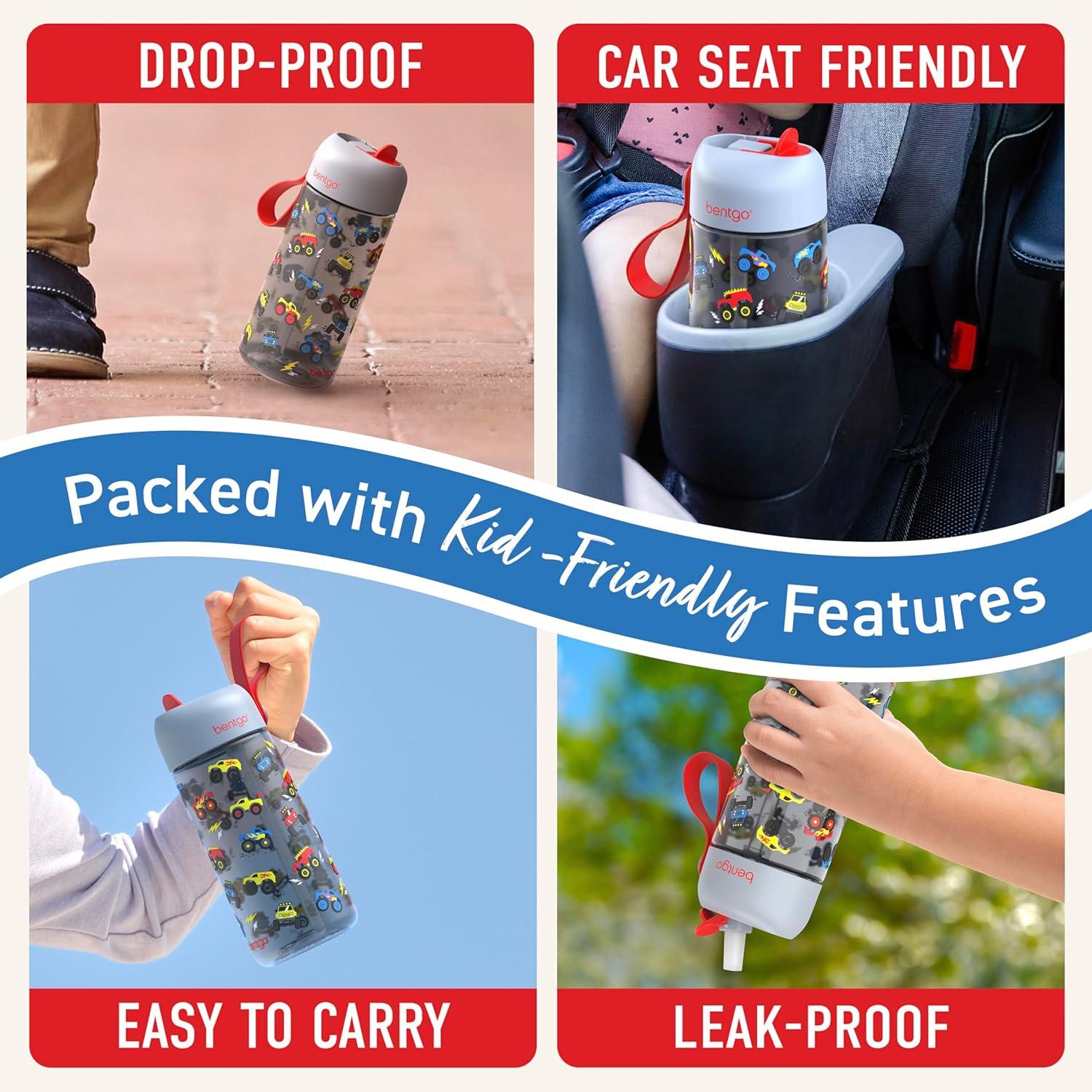 imageBentgo Kids Water Bottle  LeakProof Durable Tritan BPAFree 15 oz Cup for KidsToddlers Ages 3 Safe Sip Spout Carrying Handle ampamp Dishwasher Safe for School Sports Daycare ampamp Camp PurpleTrucks