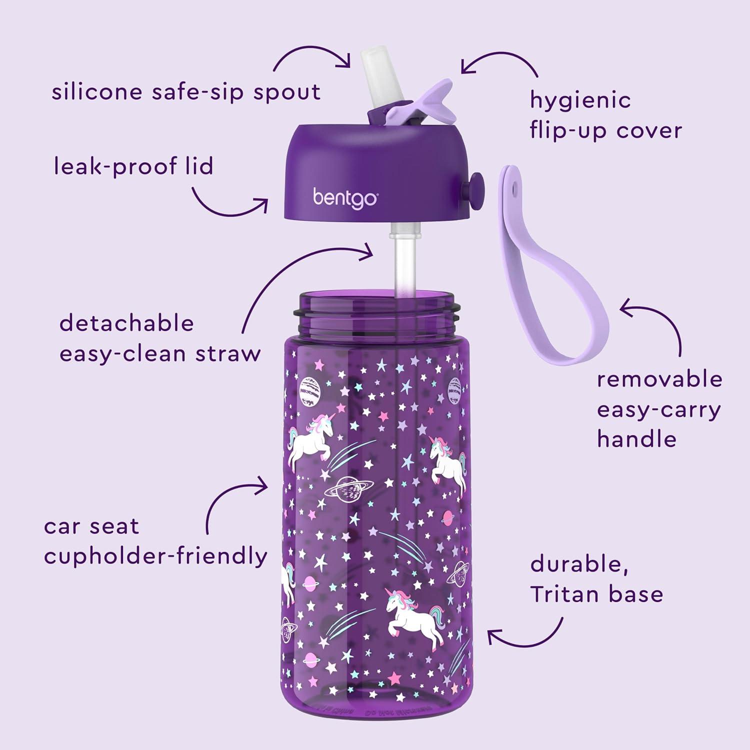 imageBentgo Kids Water Bottle  LeakProof Durable Tritan BPAFree 15 oz Cup for KidsToddlers Ages 3 Safe Sip Spout Carrying Handle ampamp Dishwasher Safe for School Sports Daycare ampamp Camp PurpleUnicorn