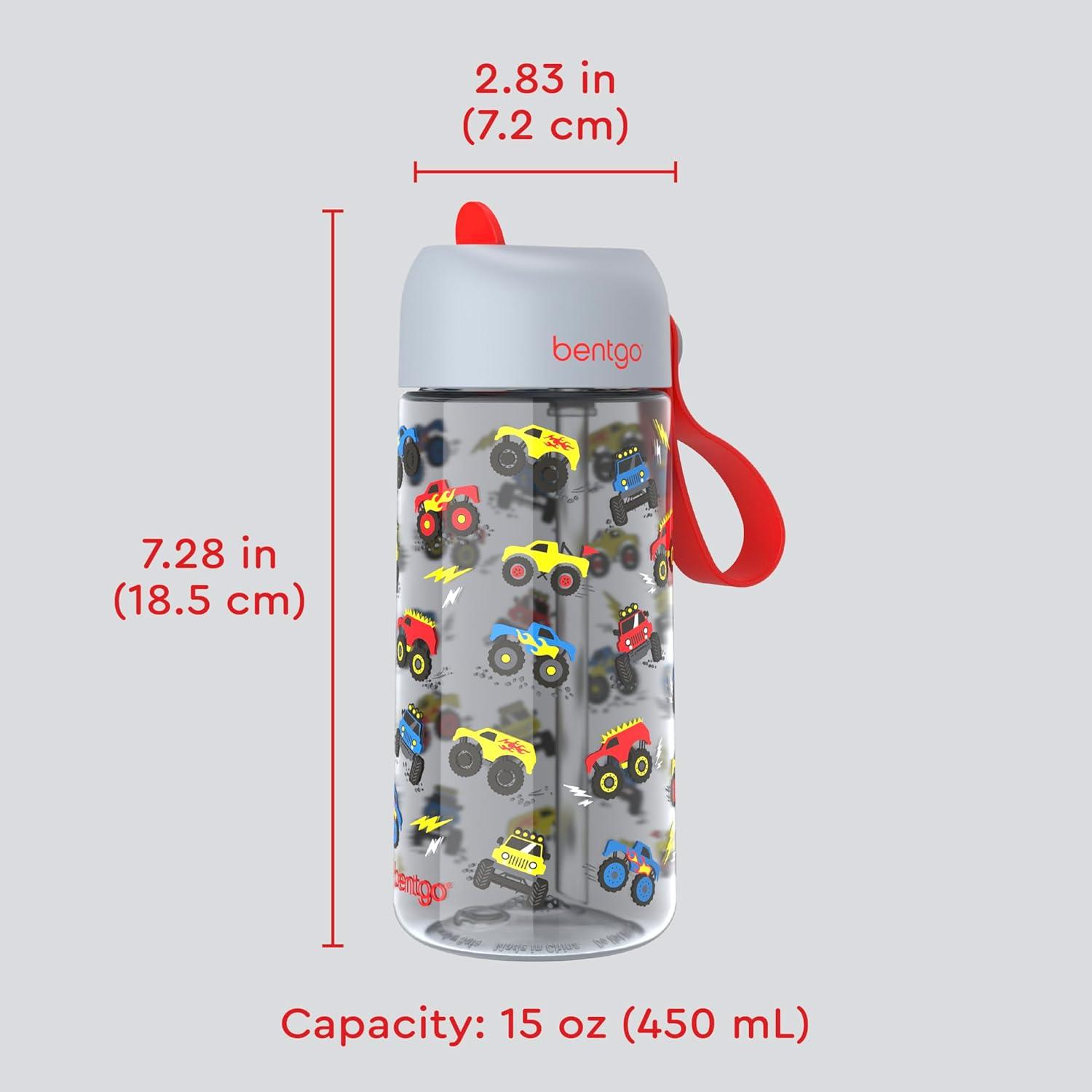 imageBentgo Kids Water Bottle  LeakProof Durable Tritan BPAFree 15 oz Cup for KidsToddlers Ages 3 Safe Sip Spout Carrying Handle ampamp Dishwasher Safe for School Sports Daycare ampamp Camp PurpleTrucks