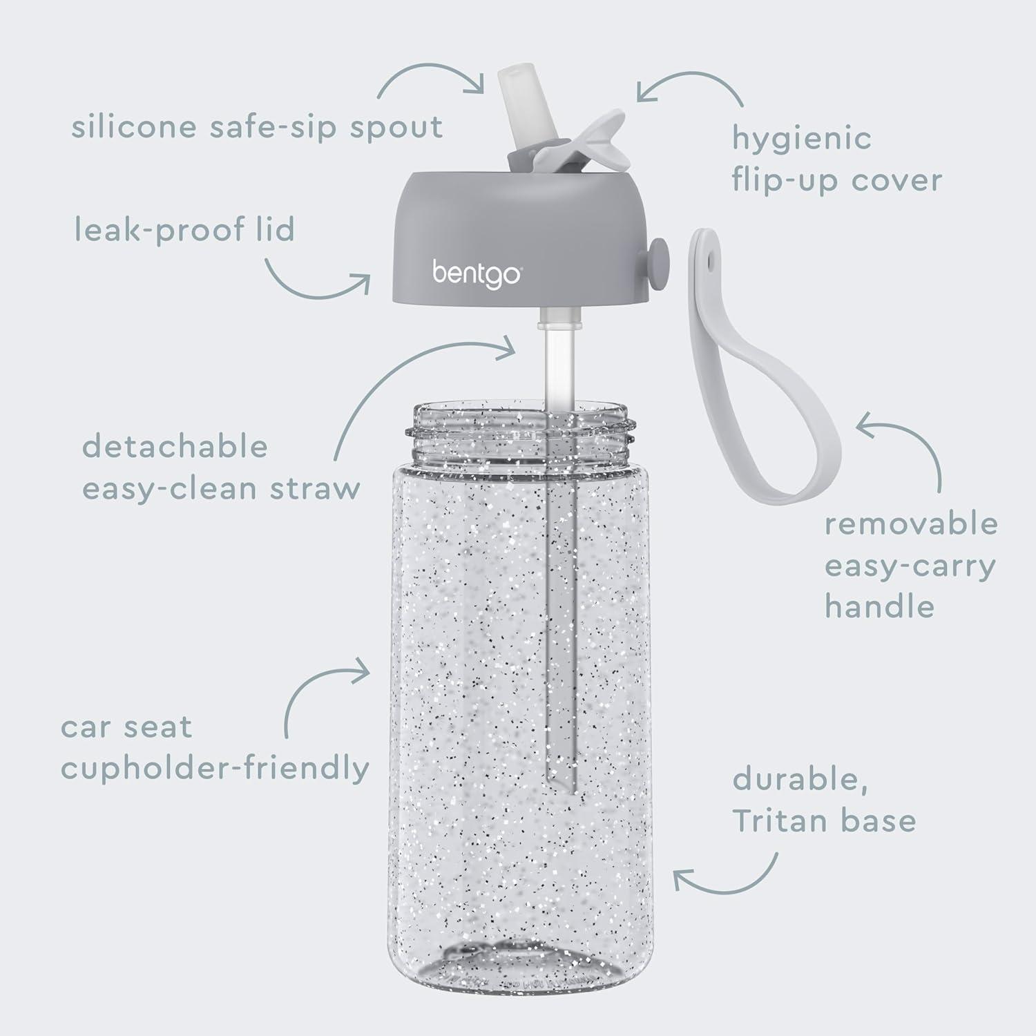imageBentgo Kids Water Bottle  LeakProof Durable Tritan BPAFree 15 oz Cup for KidsToddlers Ages 3 Safe Sip Spout Carrying Handle ampamp Dishwasher Safe for School Glitter Edition  Silver