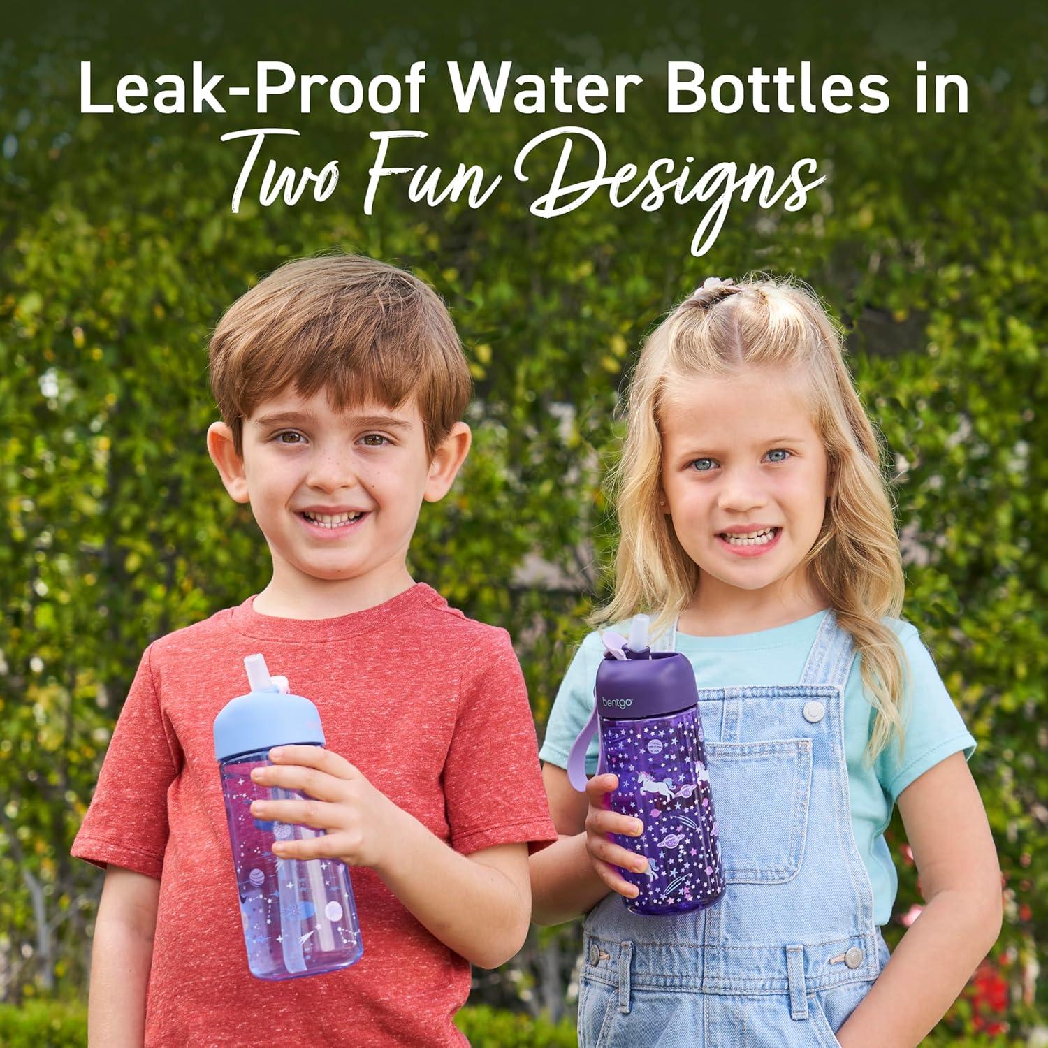 imageBentgo Kids Water Bottle 2Pack  LeakProof Durable Tritan BPAFree 15 oz Cup for KidsToddlers 3 FlipUp Straw Dishwasher Safe for SchoolSportsDaycareCamp Rainbows ampamp ButterfliesFairiesUnicorn  Lavender Galaxy