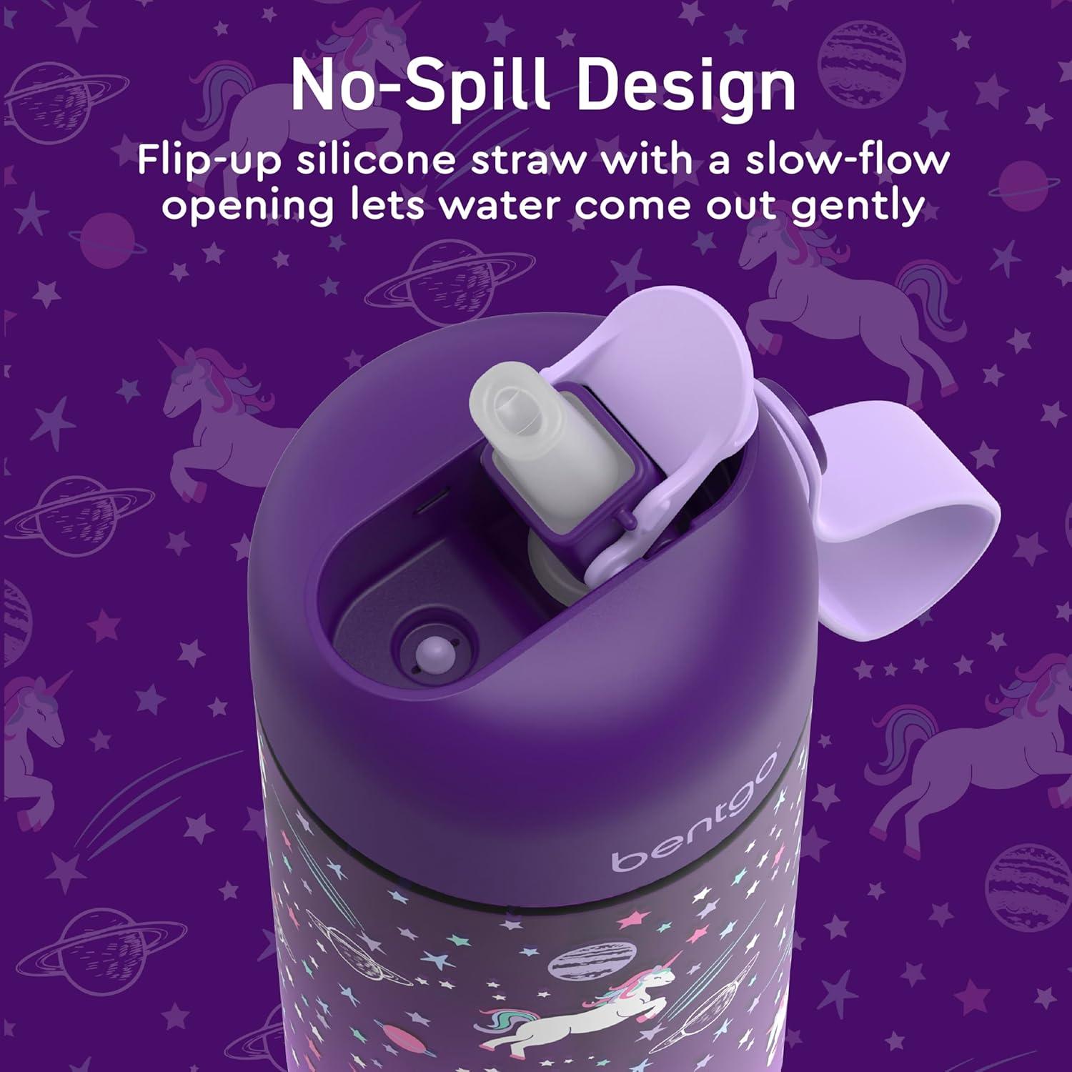 imageBentgo Kids Water Bottle 2Pack  LeakProof Durable Tritan BPAFree 15 oz Cup for KidsToddlers 3 FlipUp Straw Dishwasher Safe for SchoolSportsDaycareCamp Rainbows ampamp ButterfliesFairiesUnicorn  Lavender Galaxy