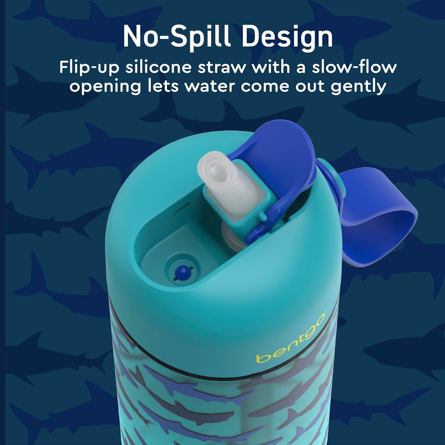 imageBentgo Kids Water Bottle 2Pack  LeakProof Durable Tritan BPAFree 15 oz Cup for KidsToddlers 3 FlipUp Straw Dishwasher Safe for SchoolSportsDaycareCamp Rainbows ampamp ButterfliesFairiesRocket  Shark