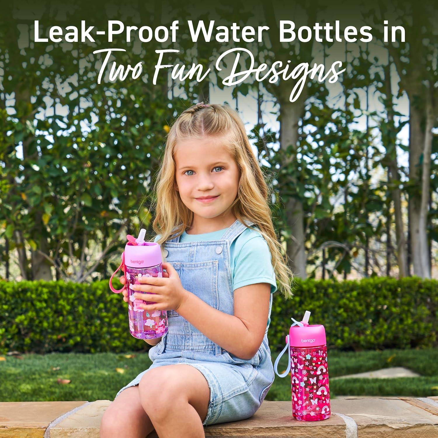 imageBentgo Kids Water Bottle 2Pack  LeakProof Durable Tritan BPAFree 15 oz Cup for KidsToddlers 3 FlipUp Straw Dishwasher Safe for SchoolSportsDaycareCamp Rainbows ampamp ButterfliesFairiesRainbows and Butterflies  Fairies