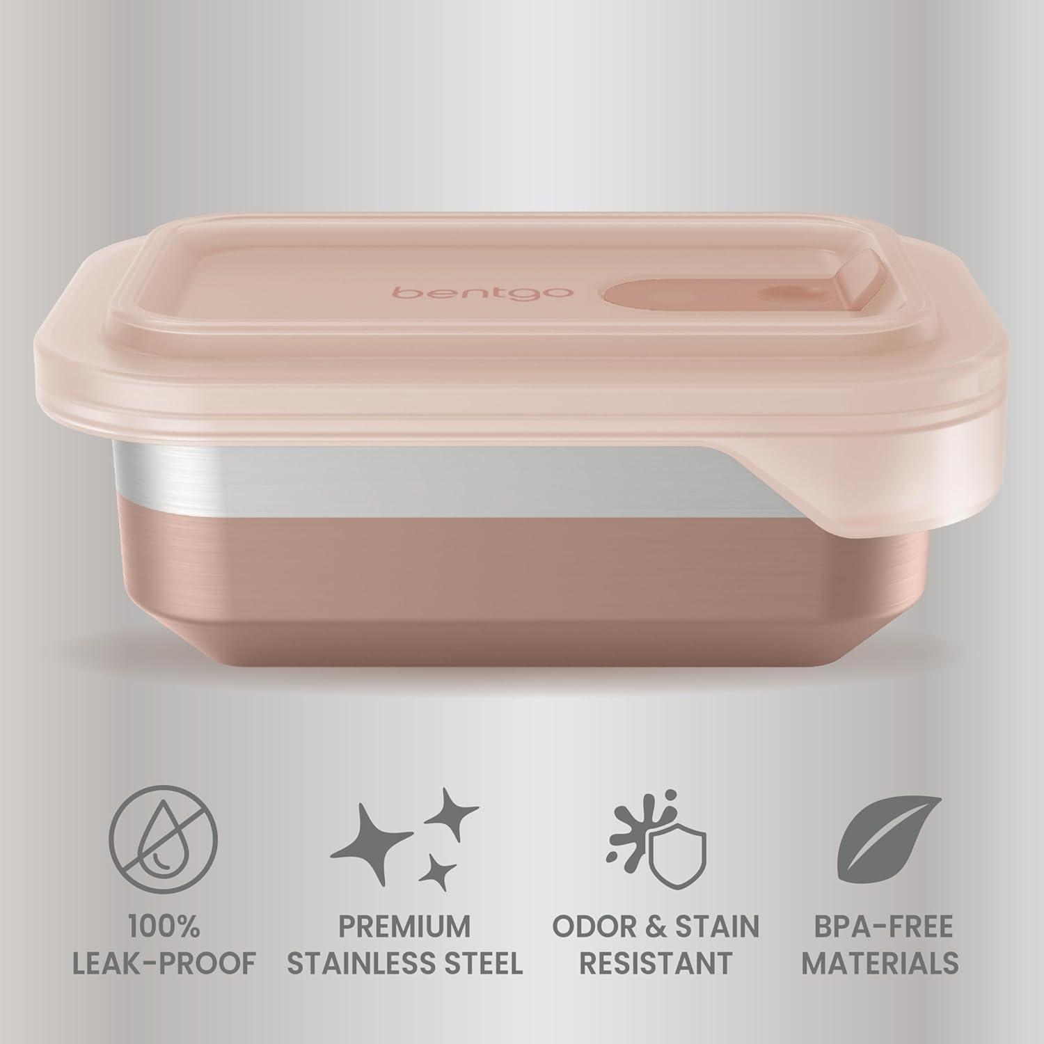 imageBentgo MicroSteel Heat ampamp Eat Container  MicrowaveSafe LeakProof EasytoClean Lightweight Stainless Steel Reusable Food Storage with Airtight Silicone Lid Snack Size 2Cup Capacity RoseSnack Size 2 Cups Rose