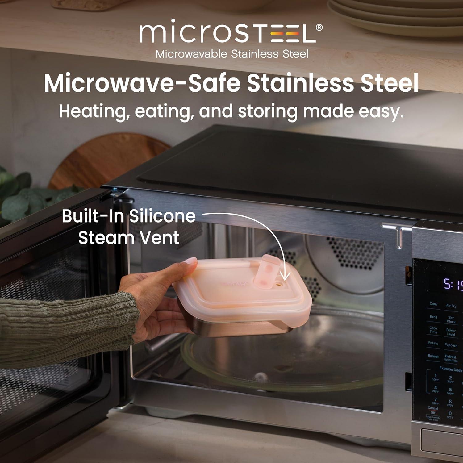 imageBentgo MicroSteel Heat ampamp Eat Container  MicrowaveSafe LeakProof EasytoClean Lightweight Stainless Steel Reusable Food Storage with Airtight Silicone Lid Snack Size 2Cup Capacity RoseSnack Size 2 Cups Rose