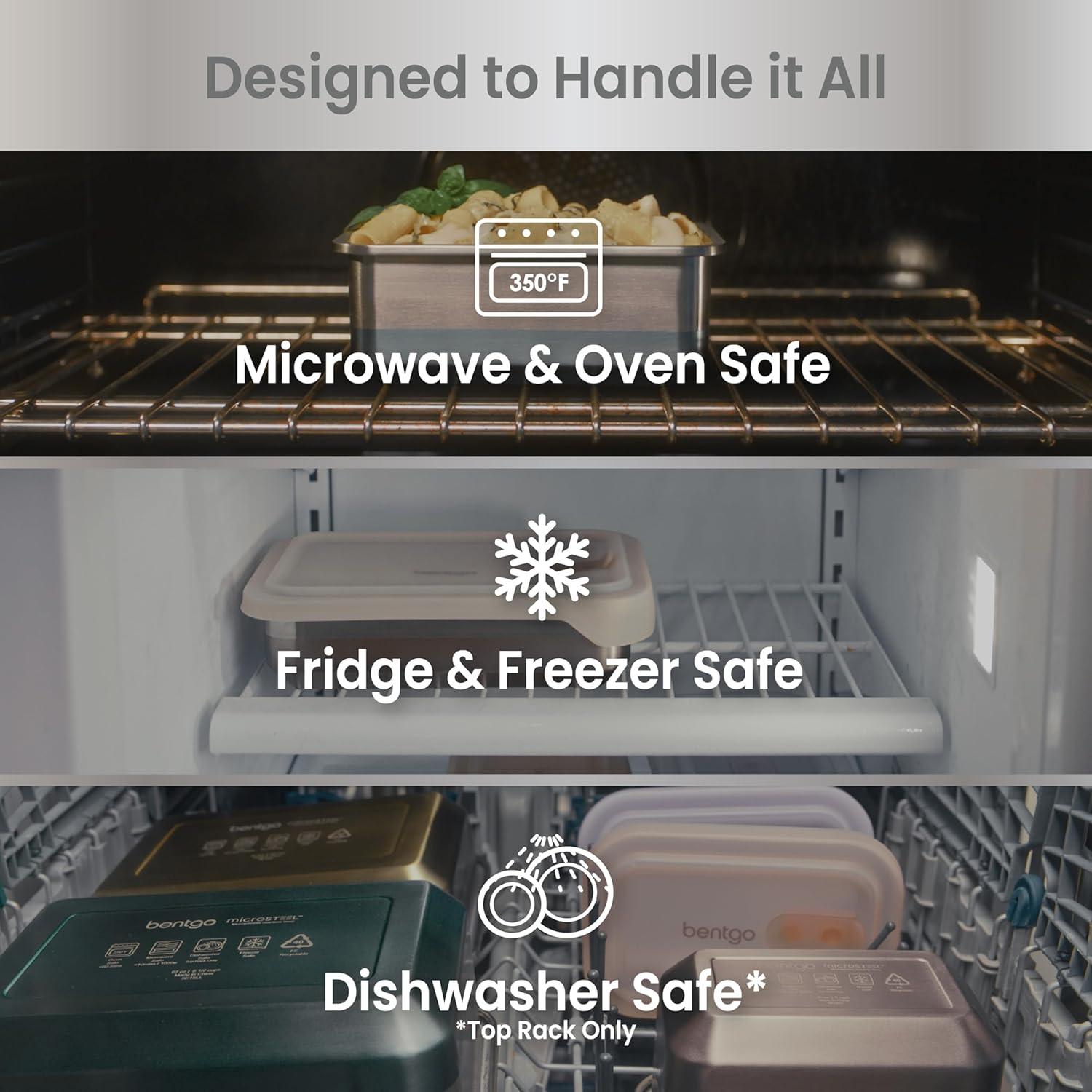 imageBentgo MicroSteel Heat ampamp Eat Container  MicrowaveSafe LeakProof EasytoClean Lightweight Stainless Steel Reusable Food Storage with Airtight Silicone Lid Snack Size 2Cup Capacity RoseLunch Size 3 Cups Dusk