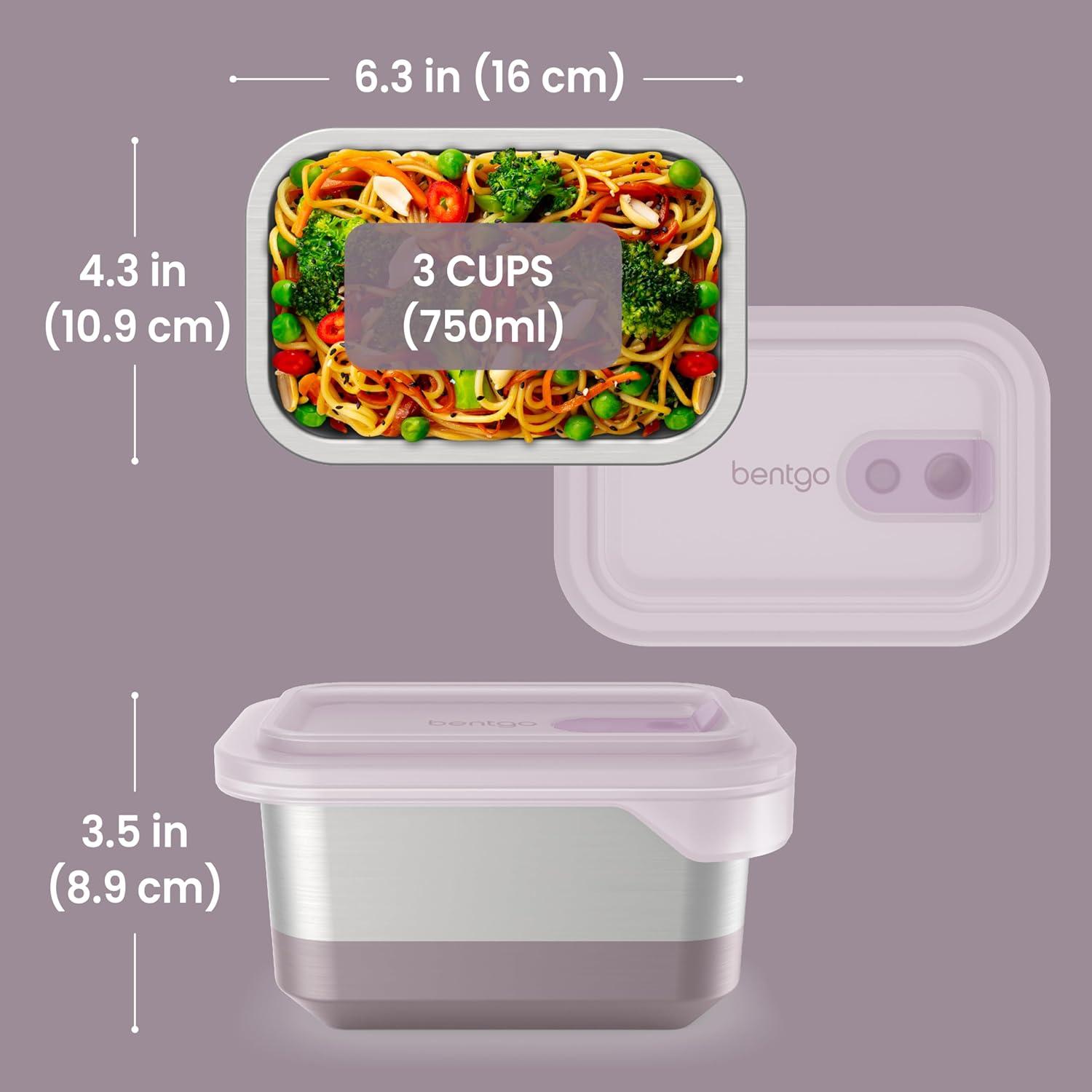imageBentgo MicroSteel Heat ampamp Eat Container  MicrowaveSafe LeakProof EasytoClean Lightweight Stainless Steel Reusable Food Storage with Airtight Silicone Lid Snack Size 2Cup Capacity RoseLunch Size 3 Cups Dusk