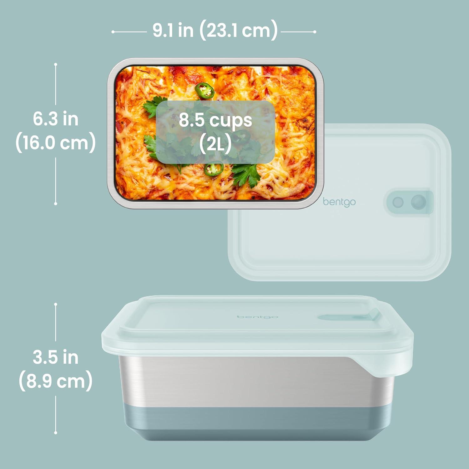 imageBentgo MicroSteel Heat ampamp Eat Container  MicrowaveSafe LeakProof EasytoClean Lightweight Stainless Steel Reusable Food Storage with Airtight Silicone Lid Snack Size 2Cup Capacity RoseFamily Size 85 Cups Aqua