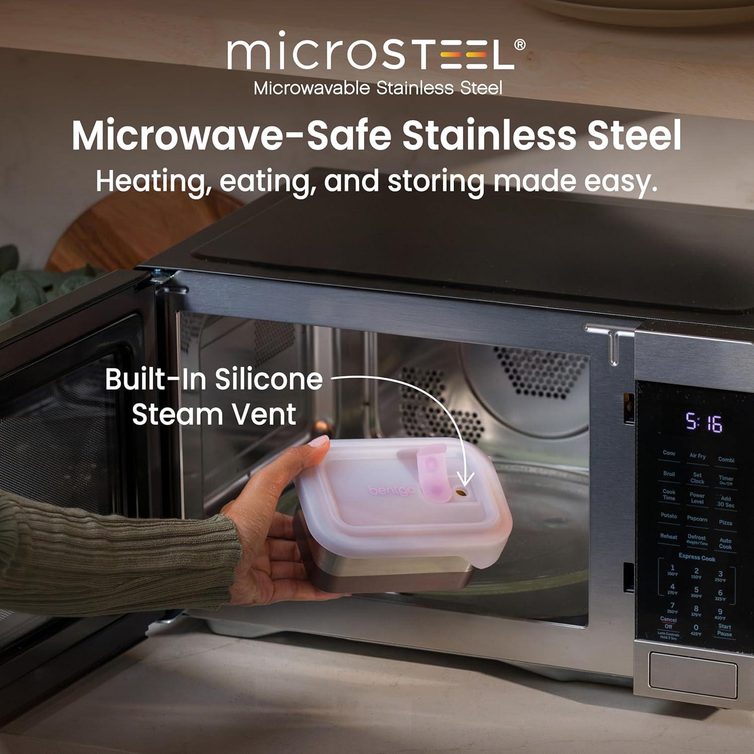 imageBentgo MicroSteel Heat ampamp Eat Container  MicrowaveSafe LeakProof EasytoClean Lightweight Stainless Steel Reusable Food Storage with Airtight Silicone Lid Snack Size 2Cup Capacity RoseLunch Size 3 Cups Dusk