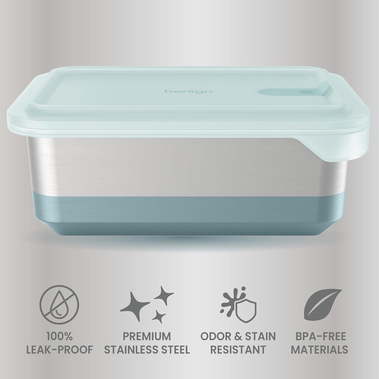 imageBentgo MicroSteel Heat ampamp Eat Container  MicrowaveSafe LeakProof EasytoClean Lightweight Stainless Steel Reusable Food Storage with Airtight Silicone Lid Snack Size 2Cup Capacity RoseFamily Size 85 Cups Aqua