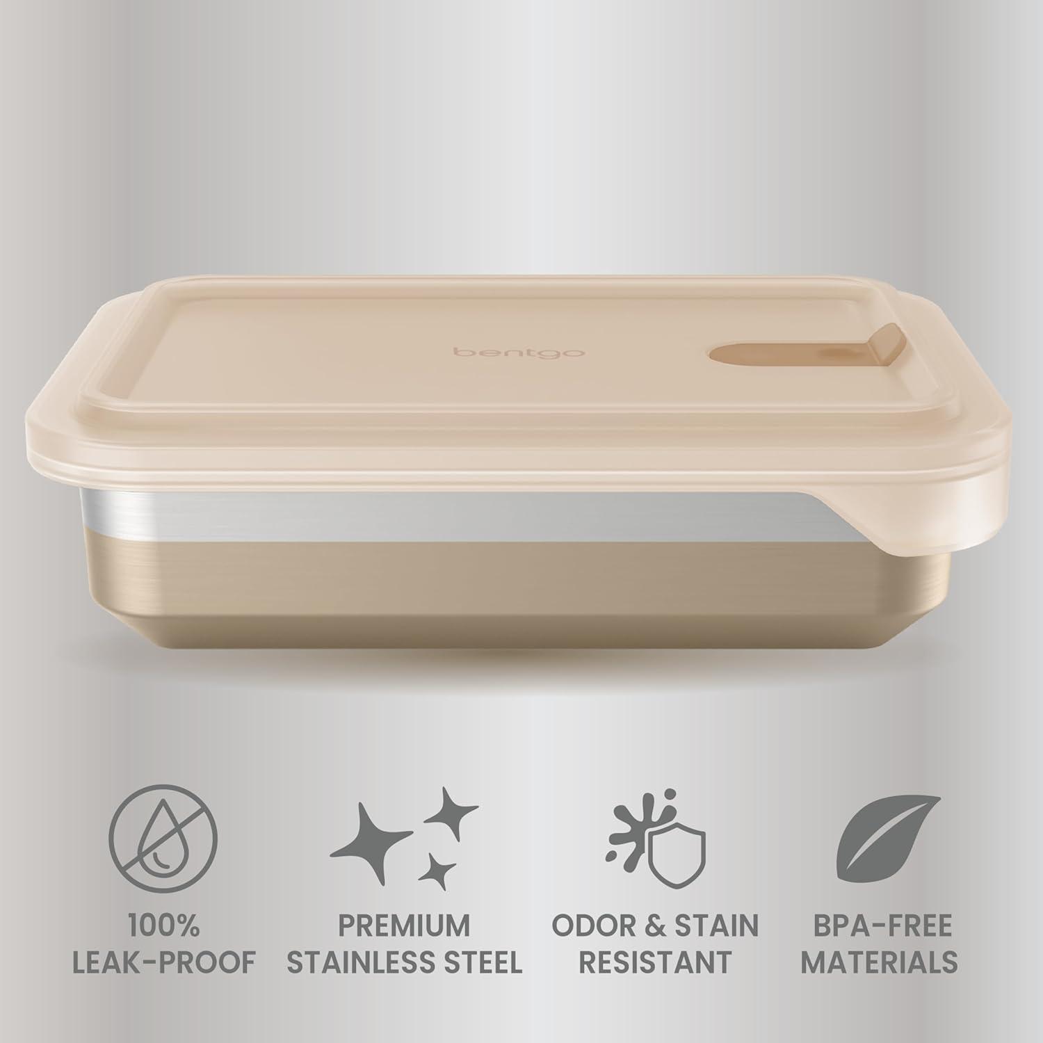 imageBentgo MicroSteel Heat ampamp Eat Container  MicrowaveSafe LeakProof EasytoClean Lightweight Stainless Steel Reusable Food Storage with Airtight Silicone Lid Snack Size 2Cup Capacity RoseDinner Size 55 Cups Gold