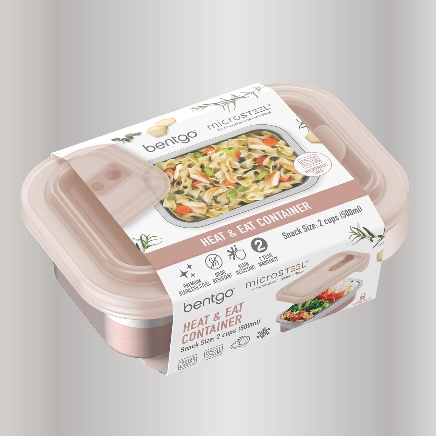 imageBentgo MicroSteel Heat ampamp Eat Container  MicrowaveSafe LeakProof EasytoClean Lightweight Stainless Steel Reusable Food Storage with Airtight Silicone Lid Snack Size 2Cup Capacity RoseSnack Size 2 Cups Rose