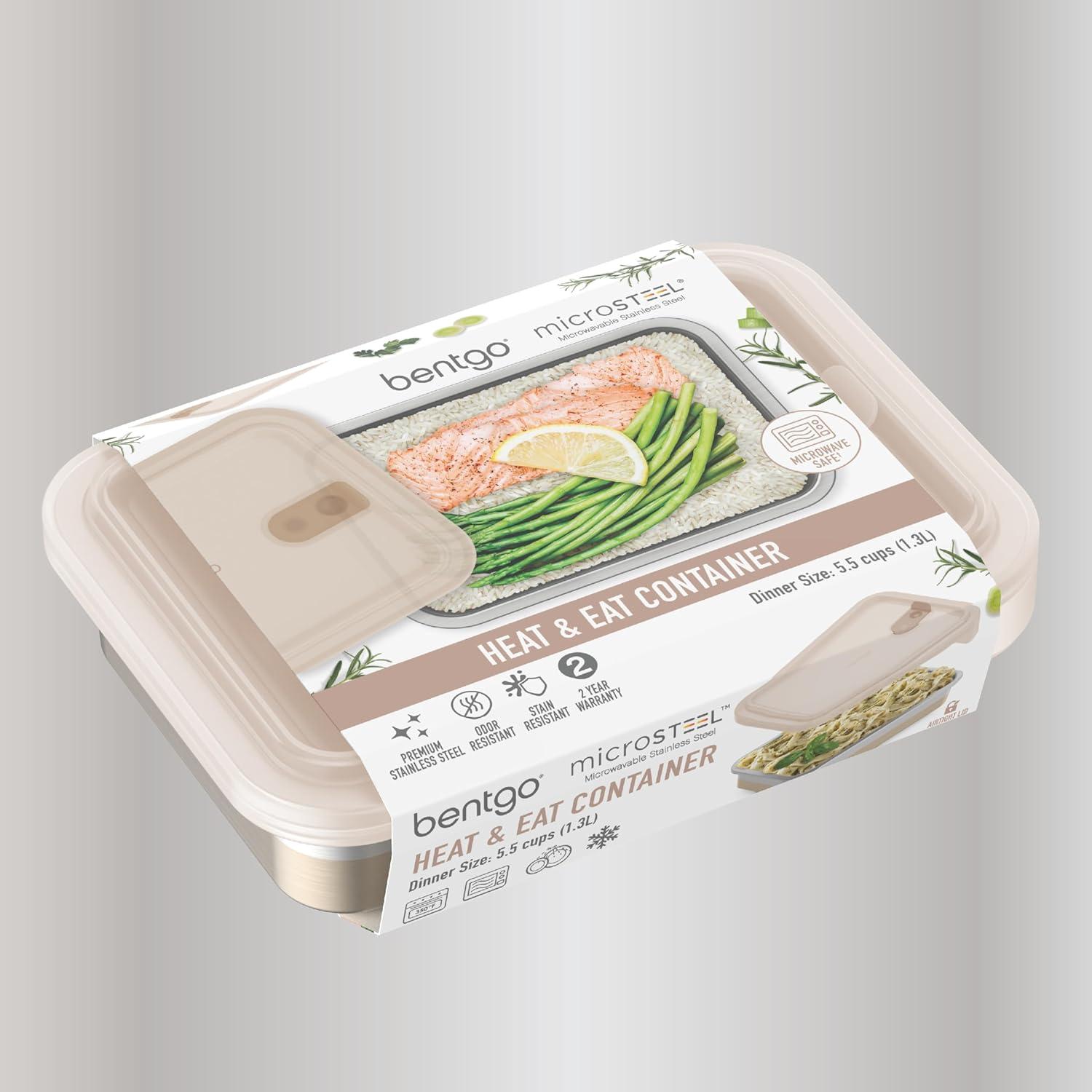 imageBentgo MicroSteel Heat ampamp Eat Container  MicrowaveSafe LeakProof EasytoClean Lightweight Stainless Steel Reusable Food Storage with Airtight Silicone Lid Snack Size 2Cup Capacity RoseDinner Size 55 Cups Gold