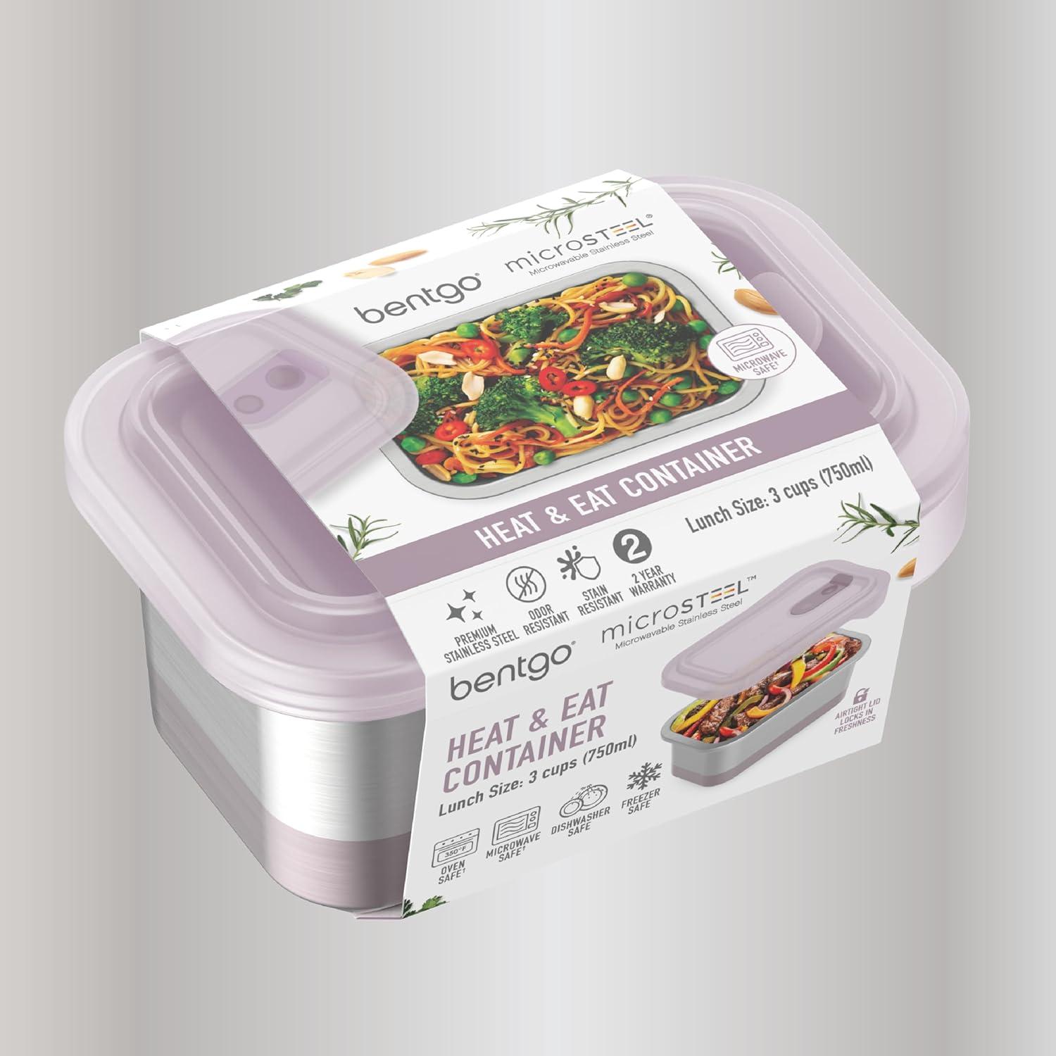 imageBentgo MicroSteel Heat ampamp Eat Container  MicrowaveSafe LeakProof EasytoClean Lightweight Stainless Steel Reusable Food Storage with Airtight Silicone Lid Snack Size 2Cup Capacity RoseLunch Size 3 Cups Dusk