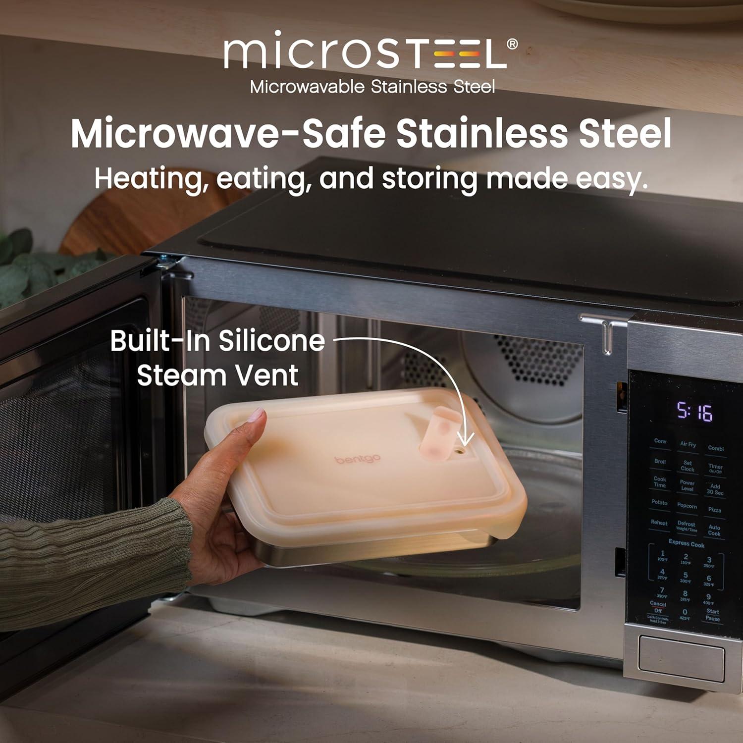 imageBentgo MicroSteel Heat ampamp Eat Container  MicrowaveSafe LeakProof EasytoClean Lightweight Stainless Steel Reusable Food Storage with Airtight Silicone Lid Snack Size 2Cup Capacity RoseDinner Size 55 Cups Gold