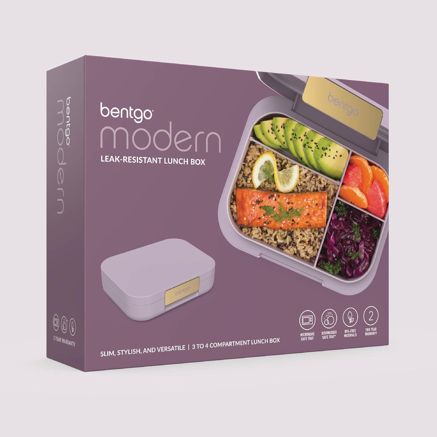 imageBentgo Modern  Adult ampamp Teen Bento Lunch Box 34 Compartments LeakResistant 55 Cup Capacity44 fl oz Improved Locking Clips Reusable BPAFree DishwasherMicrowave Safe Tray Dark GrayOrchid