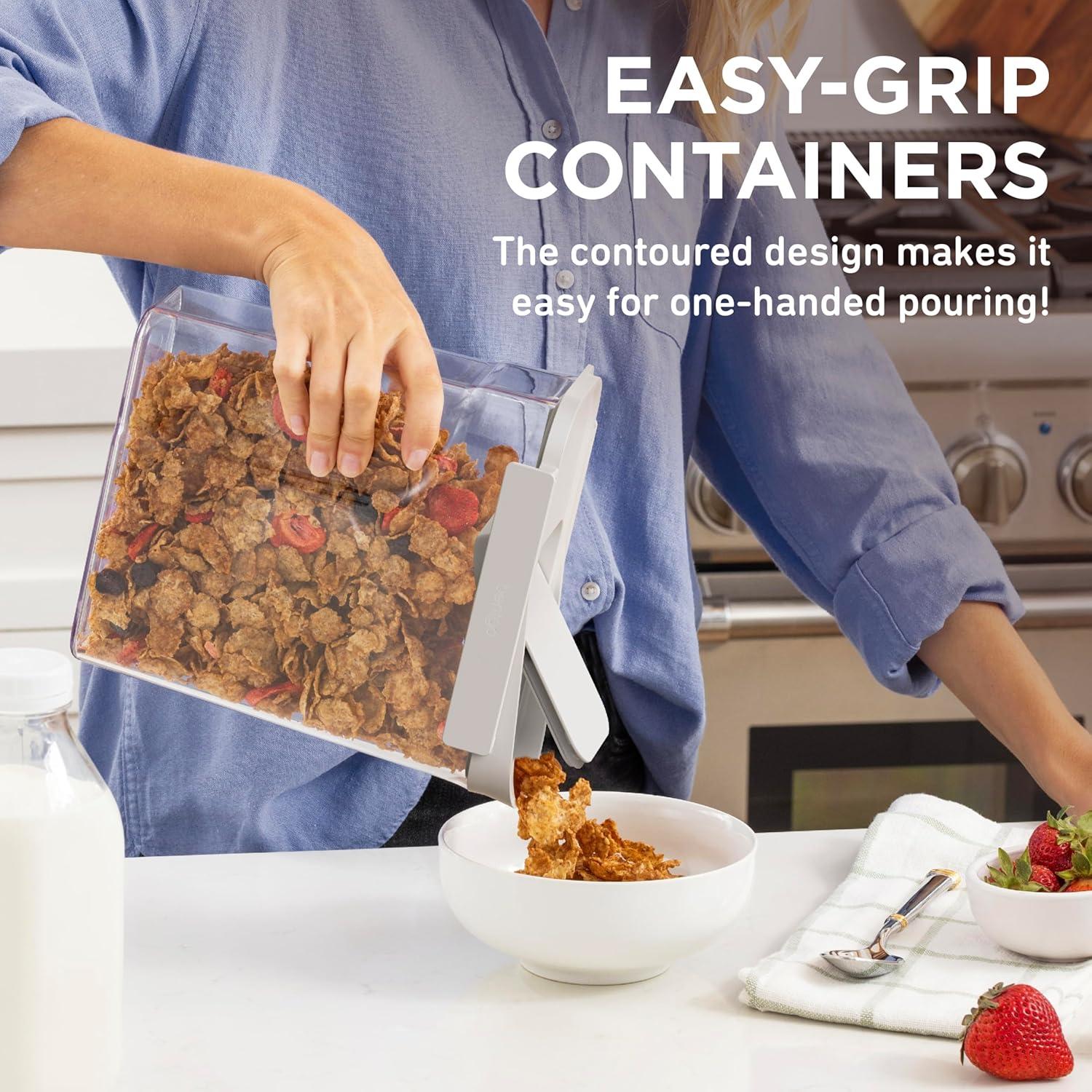 imageBentgo Pantry  6Piece Airtight Cereal Containers Easy Push ampamp Pour Lid Stackable ampamp Clear BPAFree Storage Locking Lids for Freshness  Ideal for Kitchen ampamp Pantry Organization White StoneWhite Stone