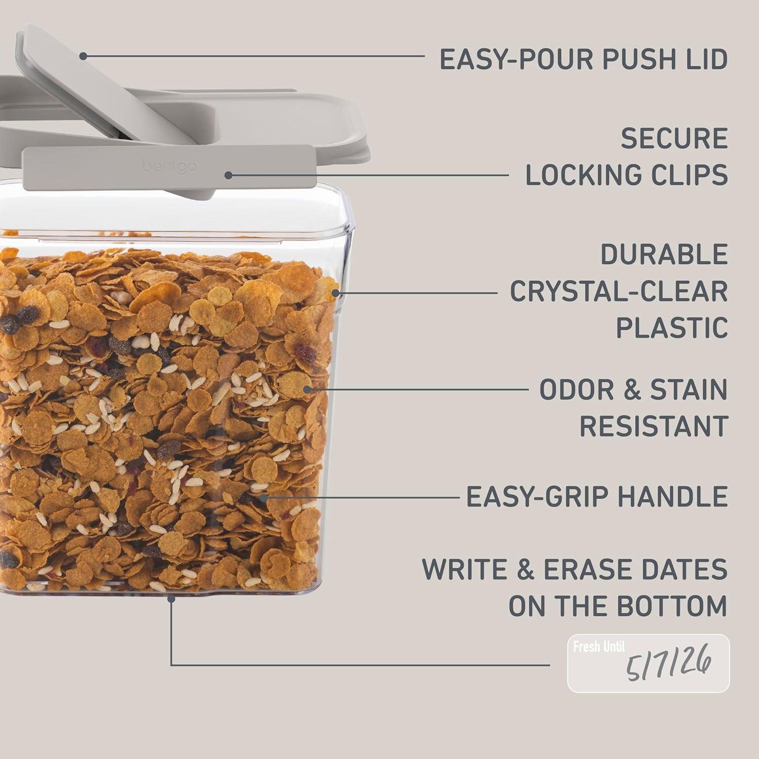 imageBentgo Pantry  6Piece Airtight Cereal Containers Easy Push ampamp Pour Lid Stackable ampamp Clear BPAFree Storage Locking Lids for Freshness  Ideal for Kitchen ampamp Pantry Organization White StoneWhite Stone