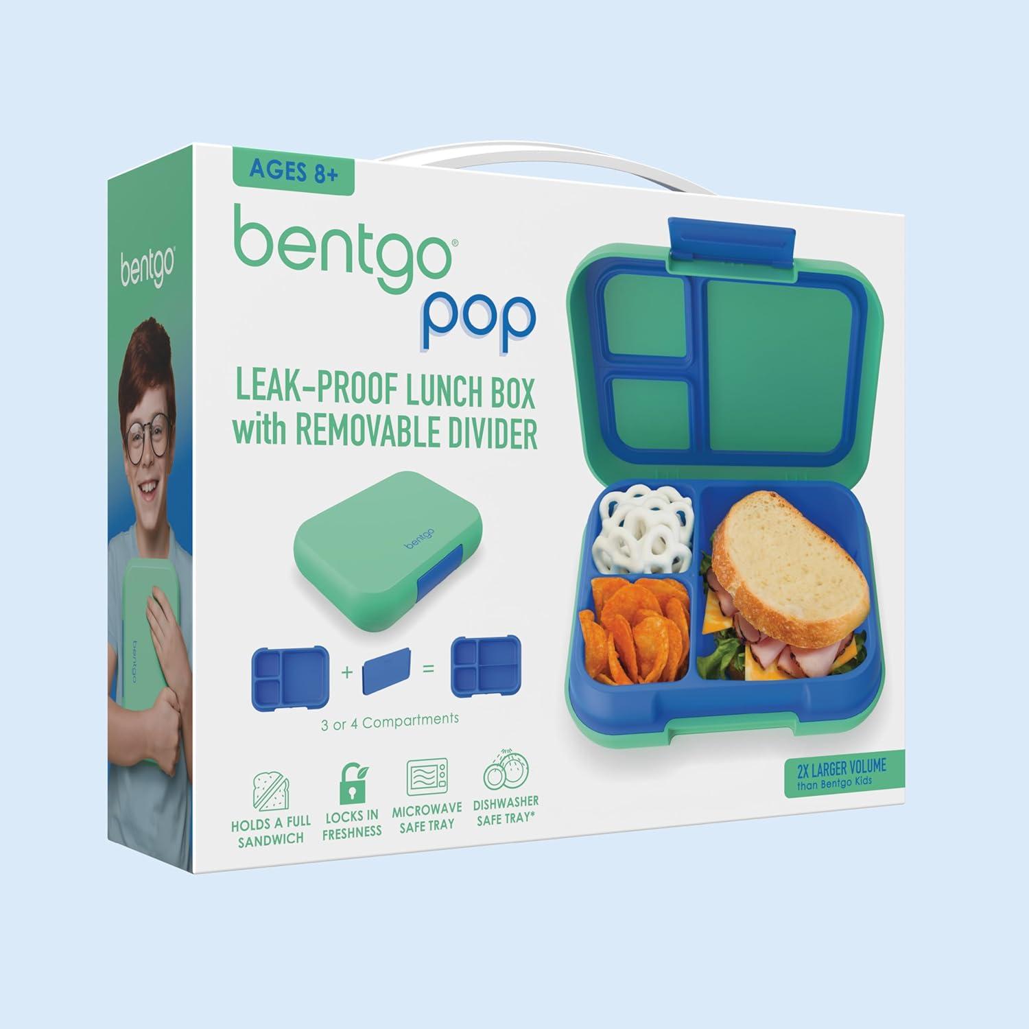 imageBentgo Pop  LeakProof Lunch Box ampamp Removable Divider for Ages 8 ampamp Teens  Lunch Container Holds 5 Cups of Food 34 Compartments MicrowaveDishwasher Safe 2 Year Warranty PeriwinklePinkSpring GreenBlue