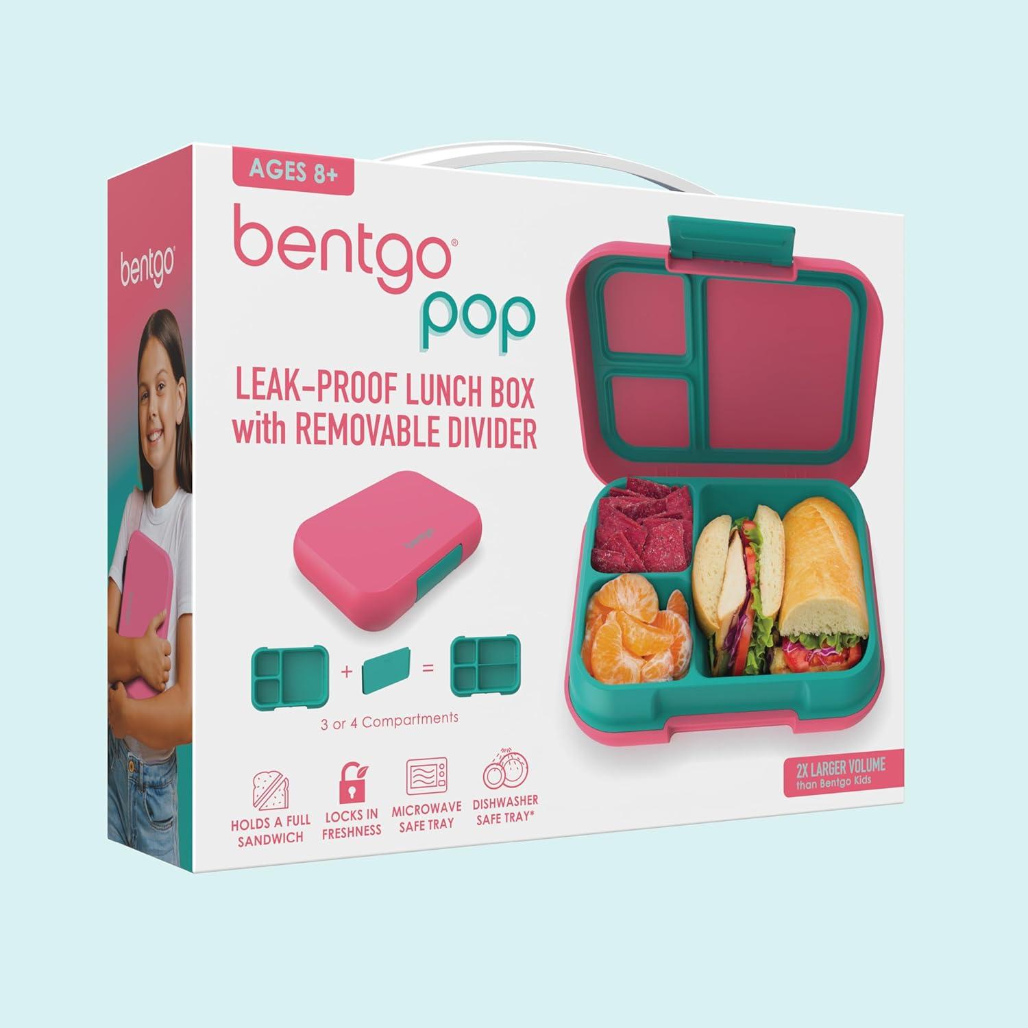 imageBentgo Pop  LeakProof Lunch Box ampamp Removable Divider for Ages 8 ampamp Teens  Lunch Container Holds 5 Cups of Food 34 Compartments MicrowaveDishwasher Safe 2 Year Warranty PeriwinklePinkBright CoralTeal
