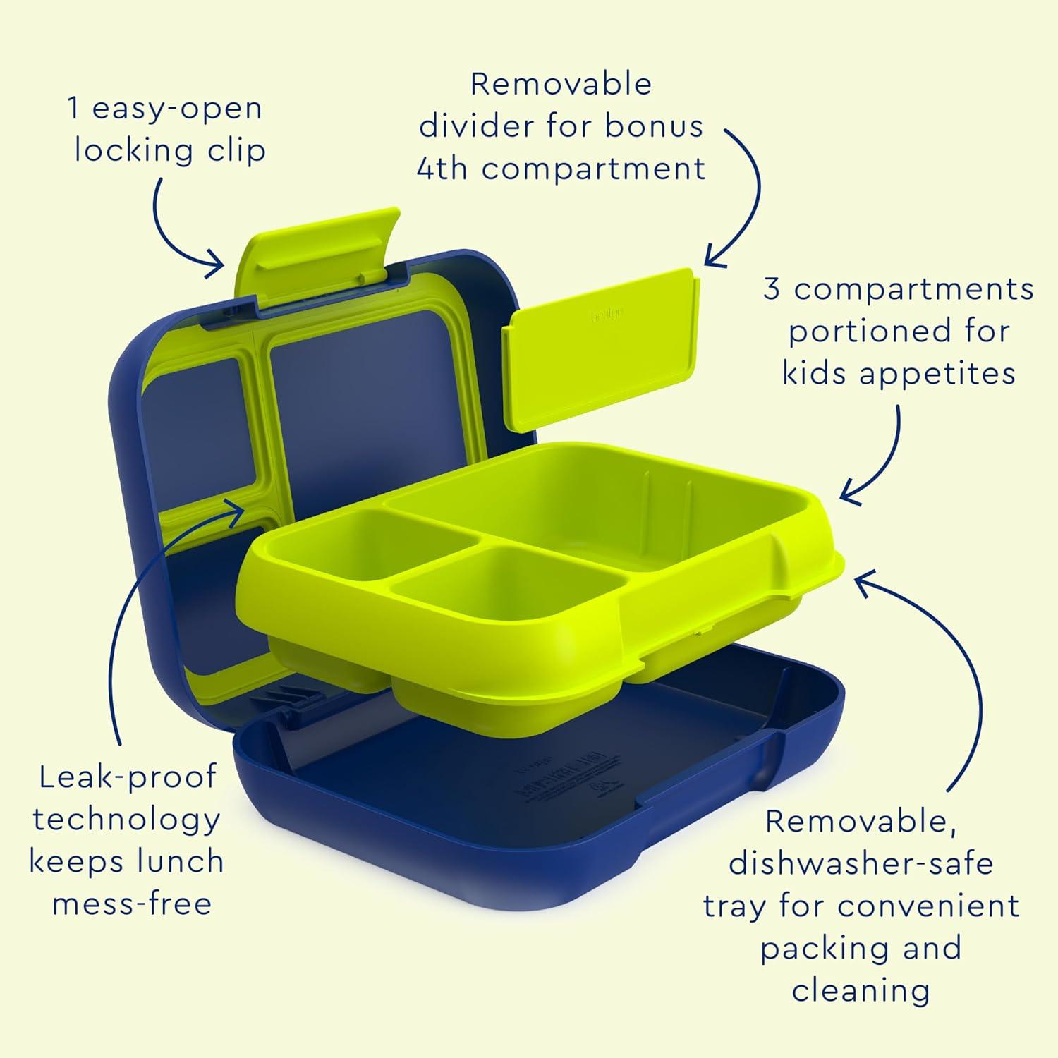 imageBentgo Pop  LeakProof Lunch Box ampamp Removable Divider for Ages 8 ampamp Teens  Lunch Container Holds 5 Cups of Food 34 Compartments MicrowaveDishwasher Safe 2 Year Warranty PeriwinklePinkNavy BlueChartreuse