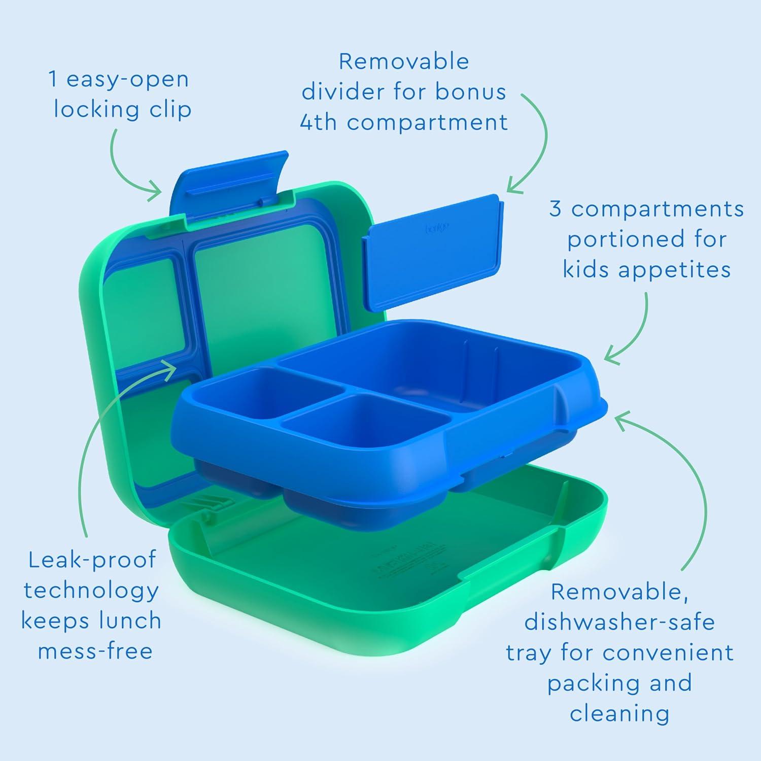 imageBentgo Pop  LeakProof Lunch Box ampamp Removable Divider for Ages 8 ampamp Teens  Lunch Container Holds 5 Cups of Food 34 Compartments MicrowaveDishwasher Safe 2 Year Warranty PeriwinklePinkSpring GreenBlue