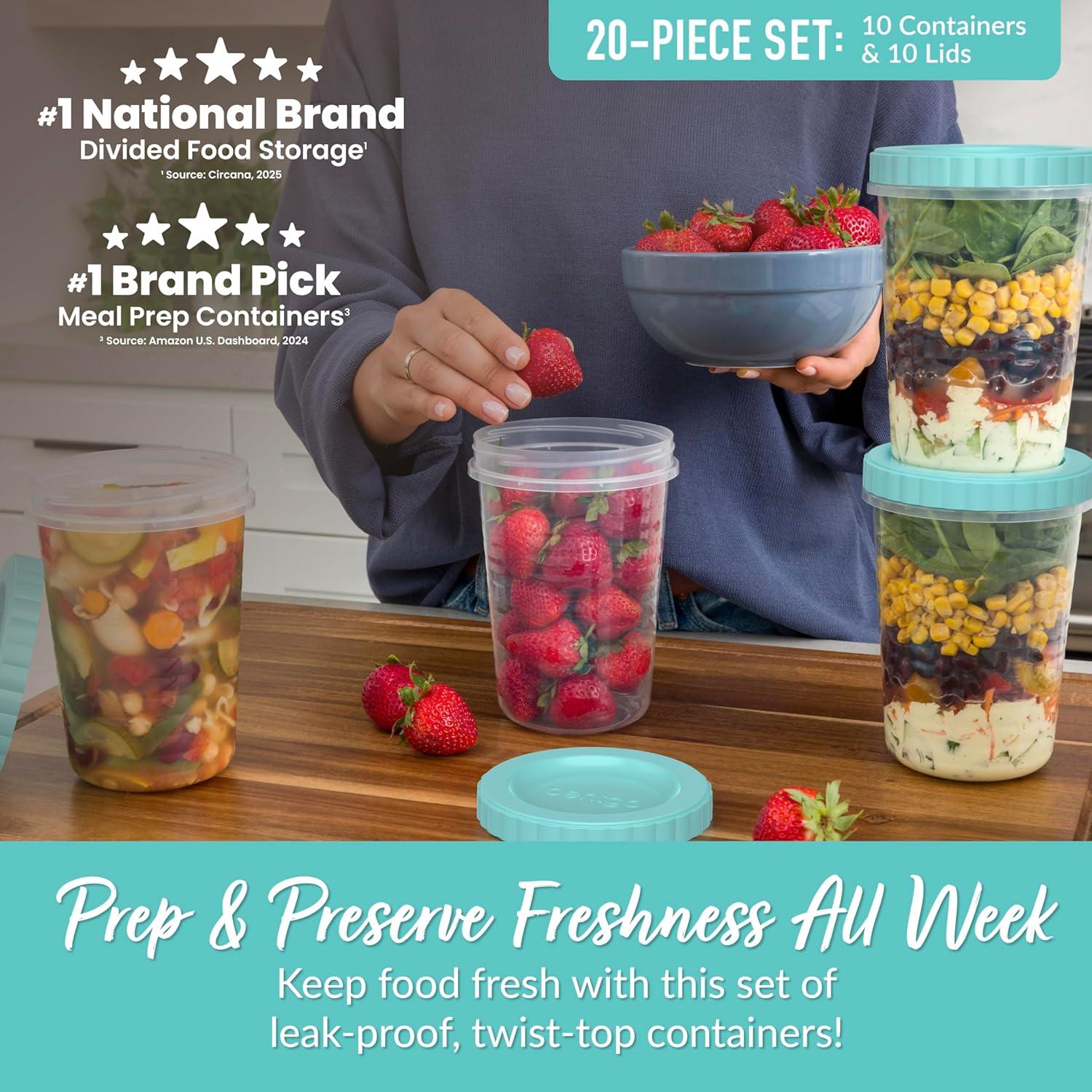 imageBentgo Prep  20 Piece 8 fl oz LeakProof Deli Containers with Lids Food Storage for Meal Prep TwistTop Reusable PFAS ampamp BPAFree Stackable Microwave Freezer ampamp Dishwasher Safe Honeydew32 oz Aquamarine