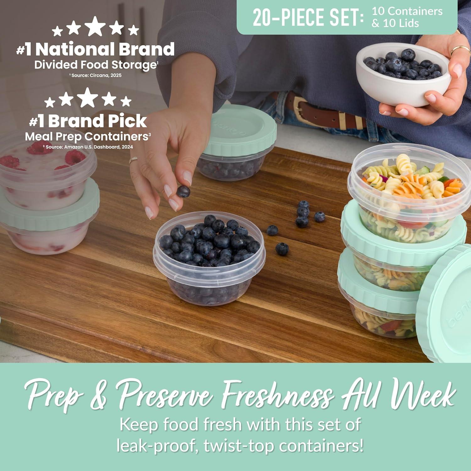 imageBentgo Prep  20 Piece 8 fl oz LeakProof Deli Containers with Lids Food Storage for Meal Prep TwistTop Reusable PFAS ampamp BPAFree Stackable Microwave Freezer ampamp Dishwasher Safe Honeydew8 oz Honeydew