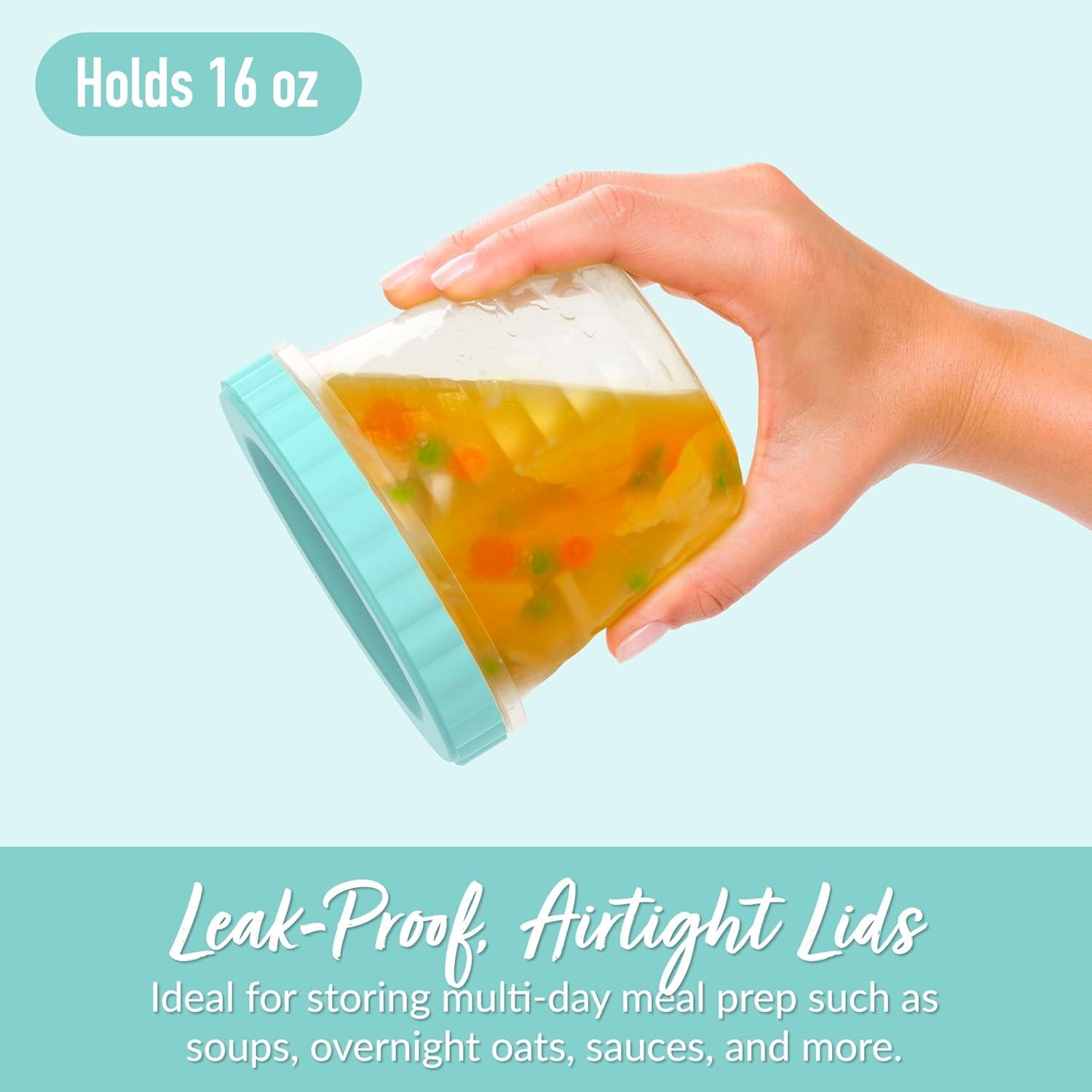 imageBentgo Prep  20 Piece 8 fl oz LeakProof Deli Containers with Lids Food Storage for Meal Prep TwistTop Reusable PFAS ampamp BPAFree Stackable Microwave Freezer ampamp Dishwasher Safe Honeydew16 oz Sea Blue