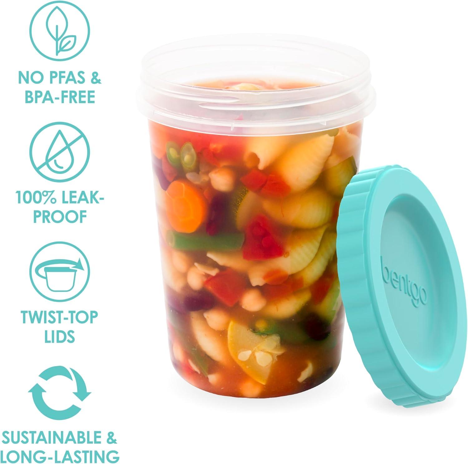 imageBentgo Prep  20 Piece 8 fl oz LeakProof Deli Containers with Lids Food Storage for Meal Prep TwistTop Reusable PFAS ampamp BPAFree Stackable Microwave Freezer ampamp Dishwasher Safe Honeydew32 oz Aquamarine