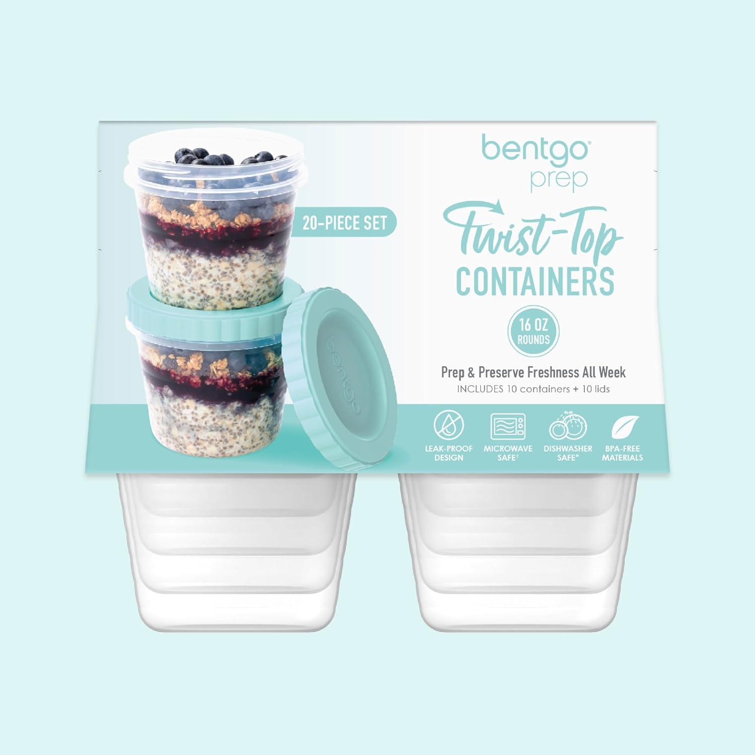 imageBentgo Prep  20 Piece 8 fl oz LeakProof Deli Containers with Lids Food Storage for Meal Prep TwistTop Reusable PFAS ampamp BPAFree Stackable Microwave Freezer ampamp Dishwasher Safe Honeydew16 oz Sea Blue