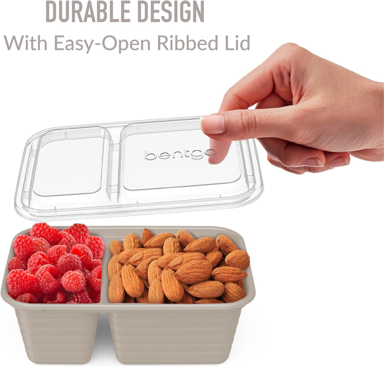 imageBentgo Prep  2Compartment Snack Containers with Lids  Reusable Microwaveable Durable PFAS ampamp BPAFree Freezer and DishwasherSafe Meal Prep Food Storage  10 Trays ampamp 10 Lids ClayClay