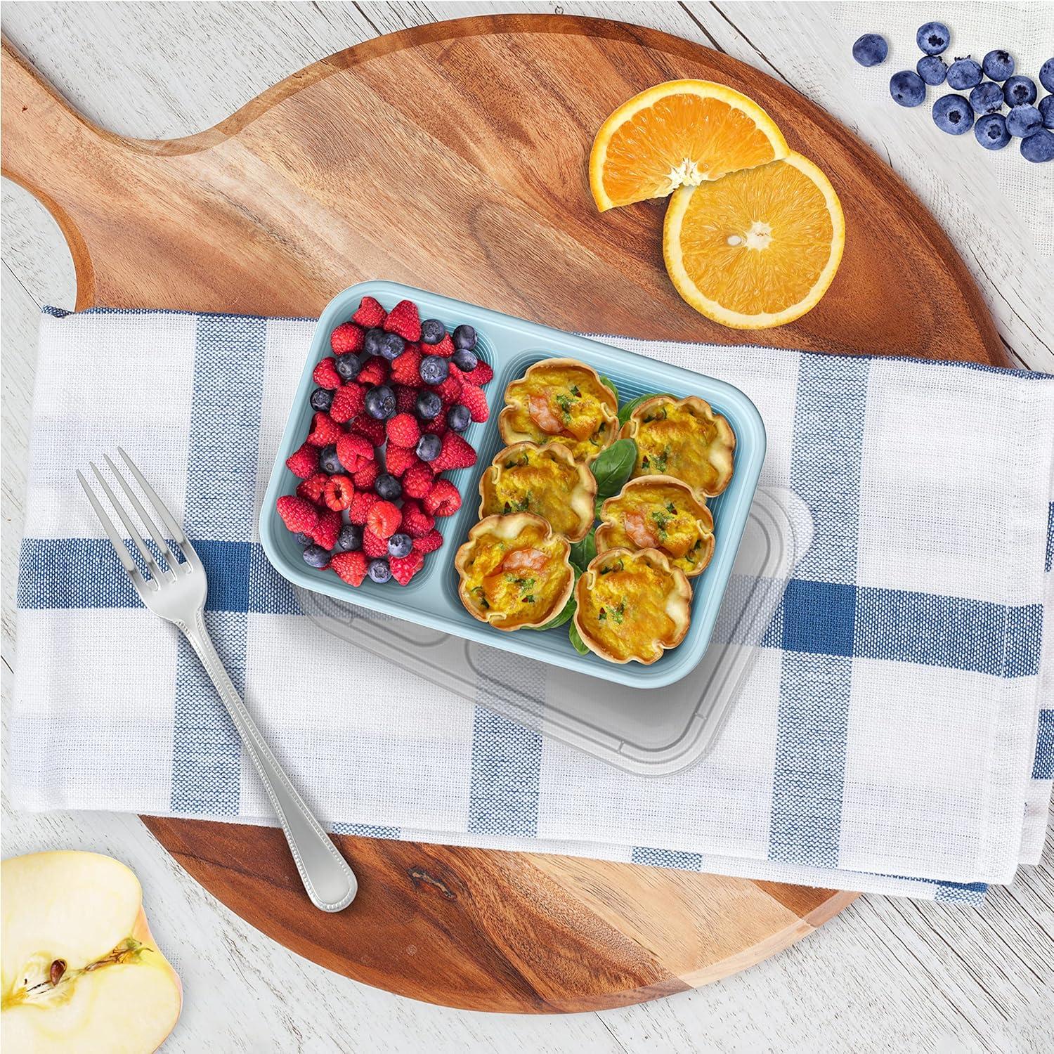 imageBentgo Prep  2Compartment Snack Containers with Lids  Reusable Microwaveable Durable PFAS ampamp BPAFree Freezer and DishwasherSafe Meal Prep Food Storage  10 Trays ampamp 10 Lids ClaySky