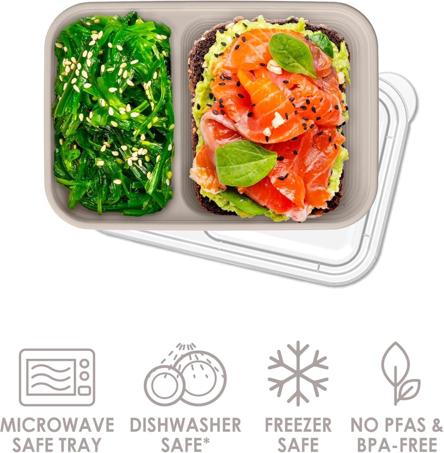 imageBentgo Prep  2Compartment Snack Containers with Lids  Reusable Microwaveable Durable PFAS ampamp BPAFree Freezer and DishwasherSafe Meal Prep Food Storage  10 Trays ampamp 10 Lids ClayClay