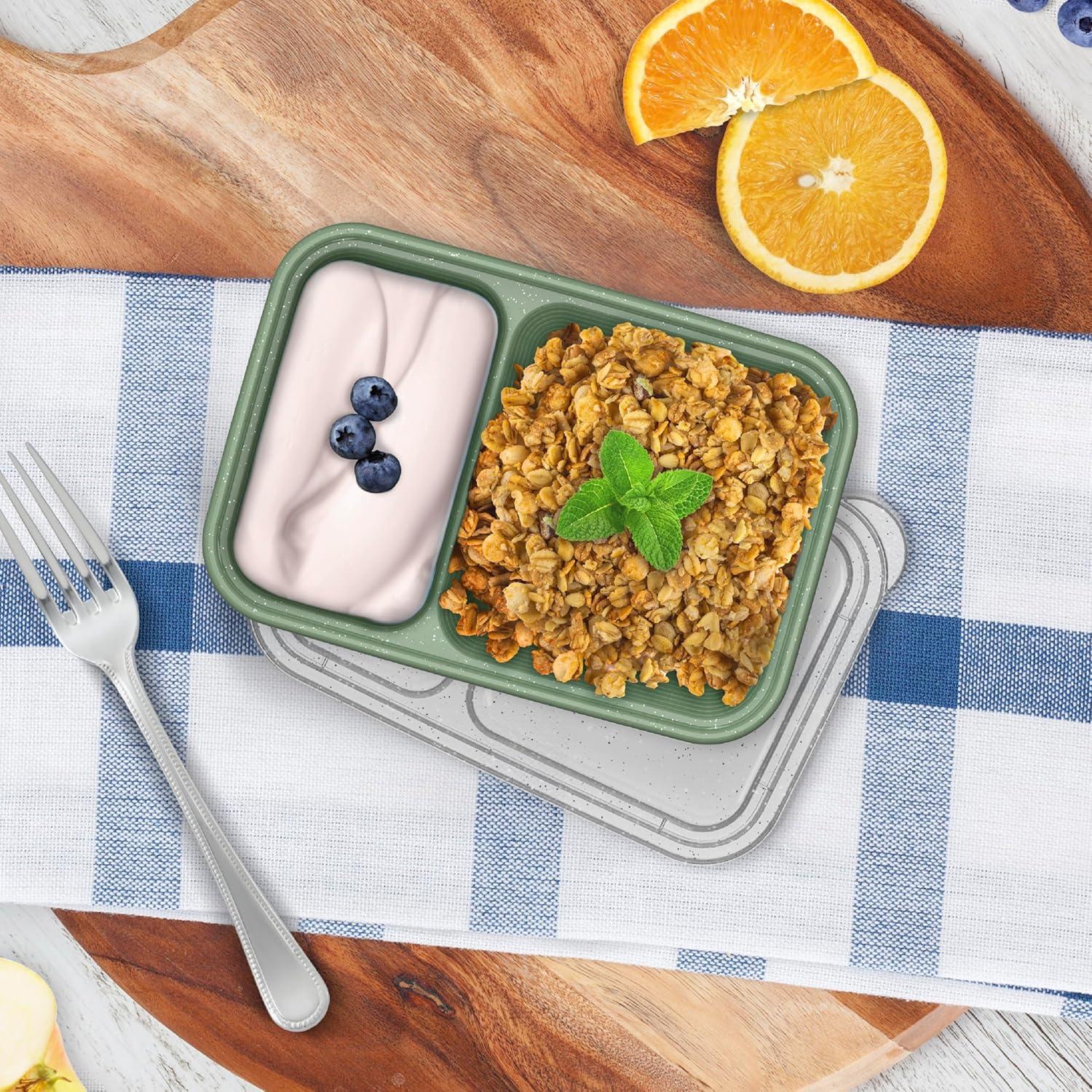 imageBentgo Prep  2Compartment Snack Containers with Lids  Reusable Microwaveable Durable PFAS ampamp BPAFree Freezer and DishwasherSafe Meal Prep Food Storage  10 Trays ampamp 10 Lids ClayBasil Glitter