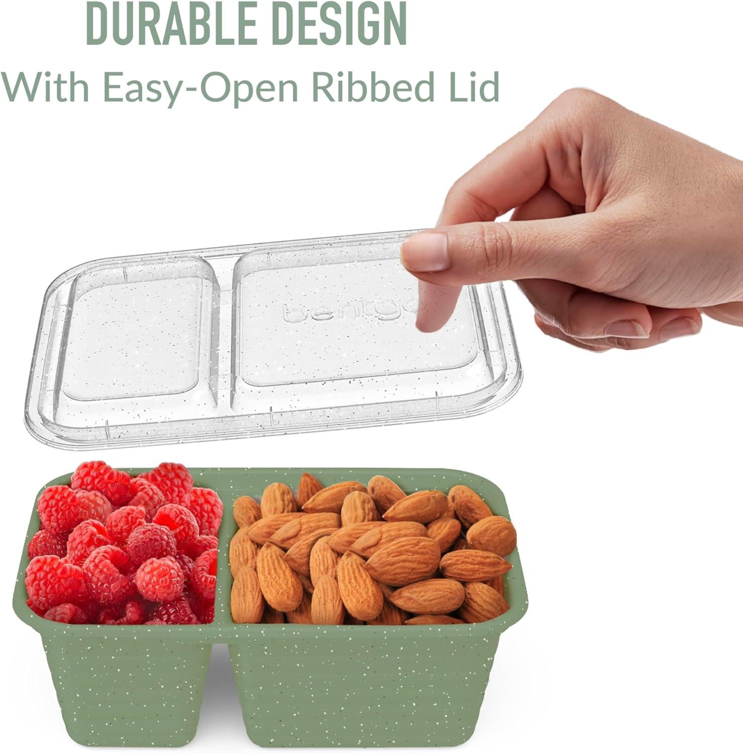 imageBentgo Prep  2Compartment Snack Containers with Lids  Reusable Microwaveable Durable PFAS ampamp BPAFree Freezer and DishwasherSafe Meal Prep Food Storage  10 Trays ampamp 10 Lids ClayBasil Glitter