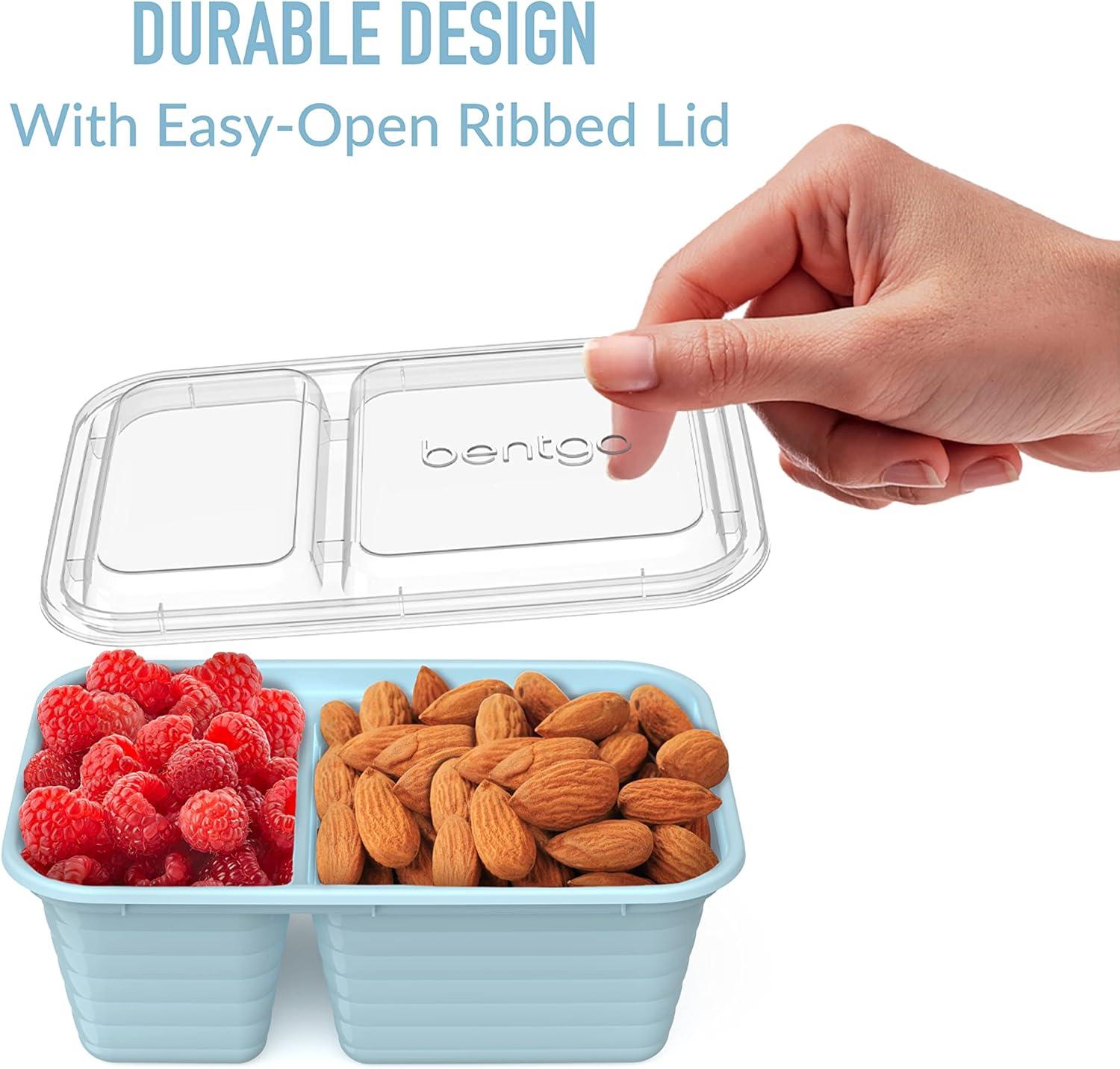 imageBentgo Prep  2Compartment Snack Containers with Lids  Reusable Microwaveable Durable PFAS ampamp BPAFree Freezer and DishwasherSafe Meal Prep Food Storage  10 Trays ampamp 10 Lids ClaySky