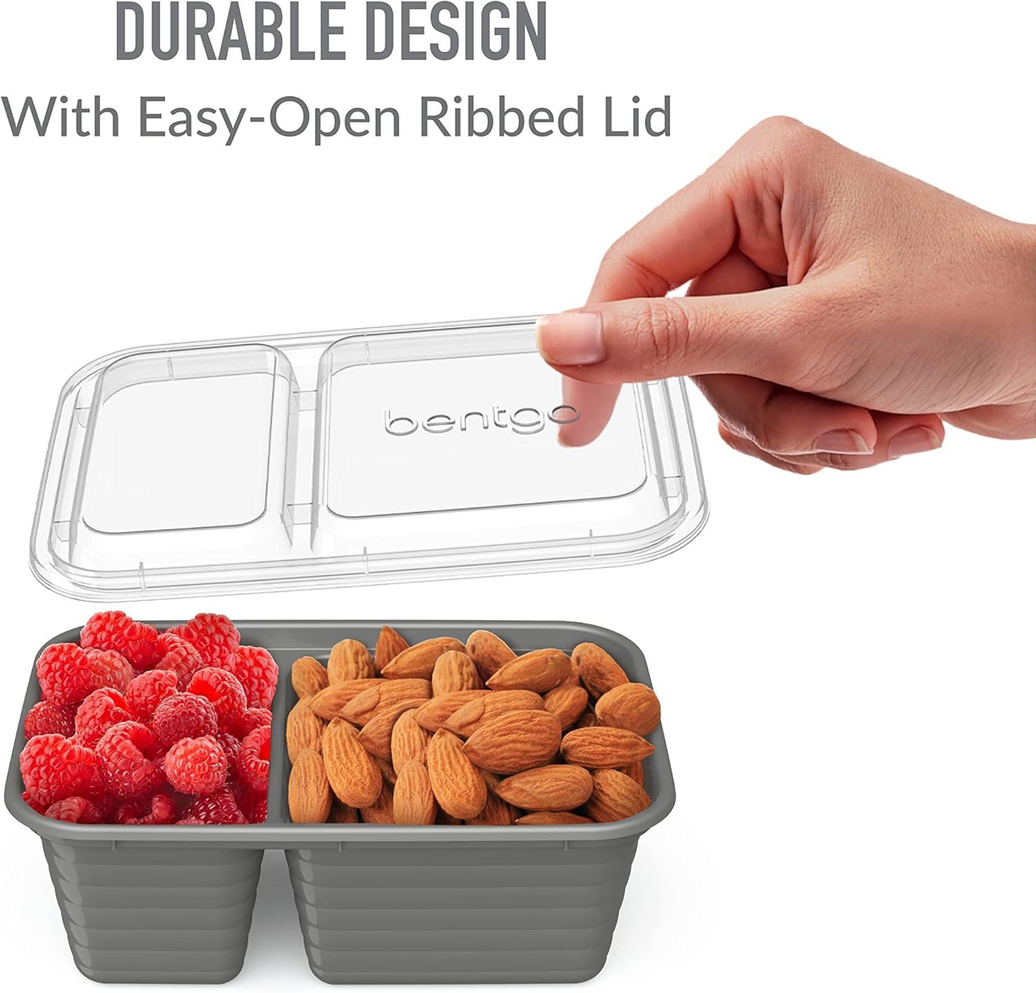 imageBentgo Prep  2Compartment Snack Containers with Lids  Reusable Microwaveable Durable PFAS ampamp BPAFree Freezer and DishwasherSafe Meal Prep Food Storage  10 Trays ampamp 10 Lids ClayPewter