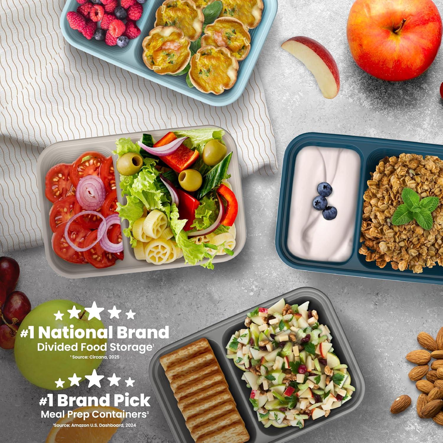 imageBentgo Prep  2Compartment Snack Containers with Lids  Reusable Microwaveable Durable PFAS ampamp BPAFree Freezer and DishwasherSafe Meal Prep Food Storage  10 Trays ampamp 10 Lids ClayClay