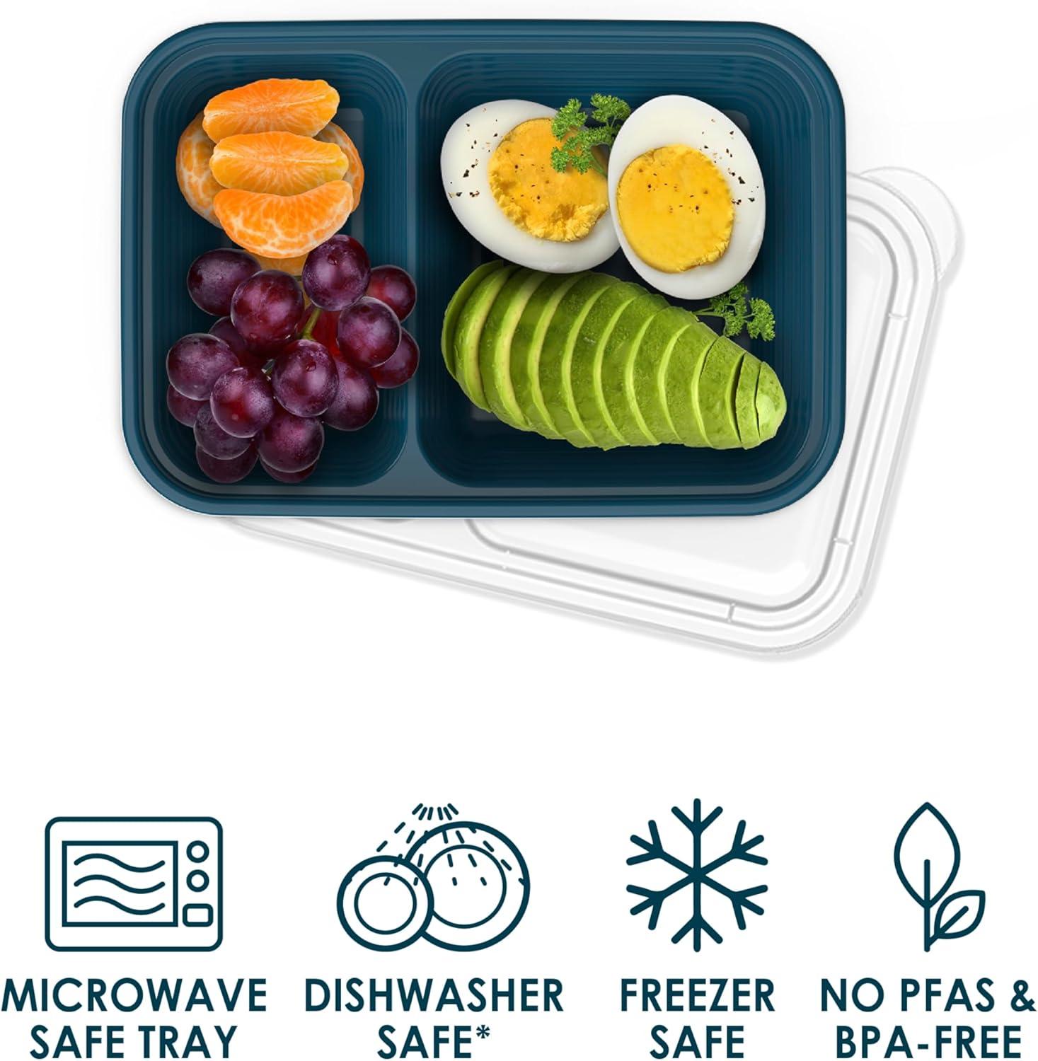 imageBentgo Prep  2Compartment Snack Containers with Lids  Reusable Microwaveable Durable PFAS ampamp BPAFree Freezer and DishwasherSafe Meal Prep Food Storage  10 Trays ampamp 10 Lids ClayDeep Teal