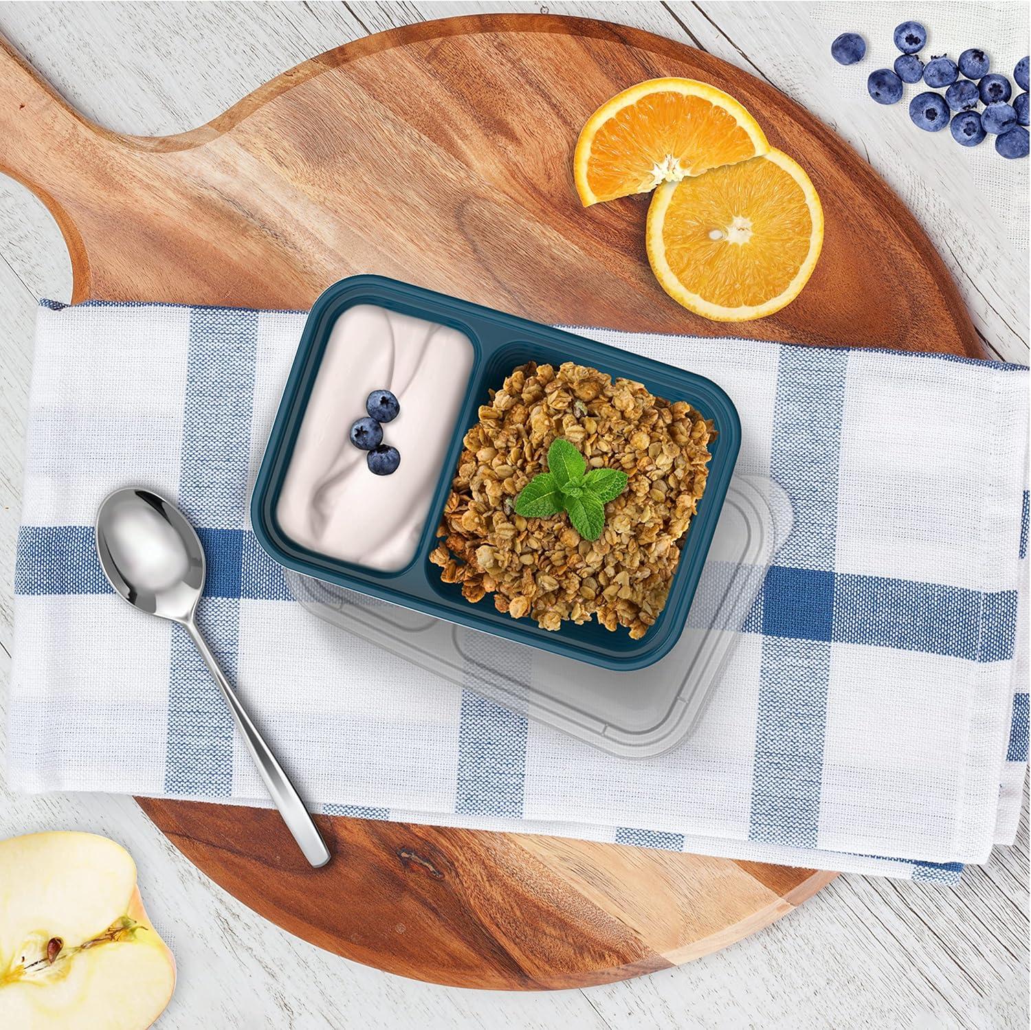 imageBentgo Prep  2Compartment Snack Containers with Lids  Reusable Microwaveable Durable PFAS ampamp BPAFree Freezer and DishwasherSafe Meal Prep Food Storage  10 Trays ampamp 10 Lids ClayDeep Teal