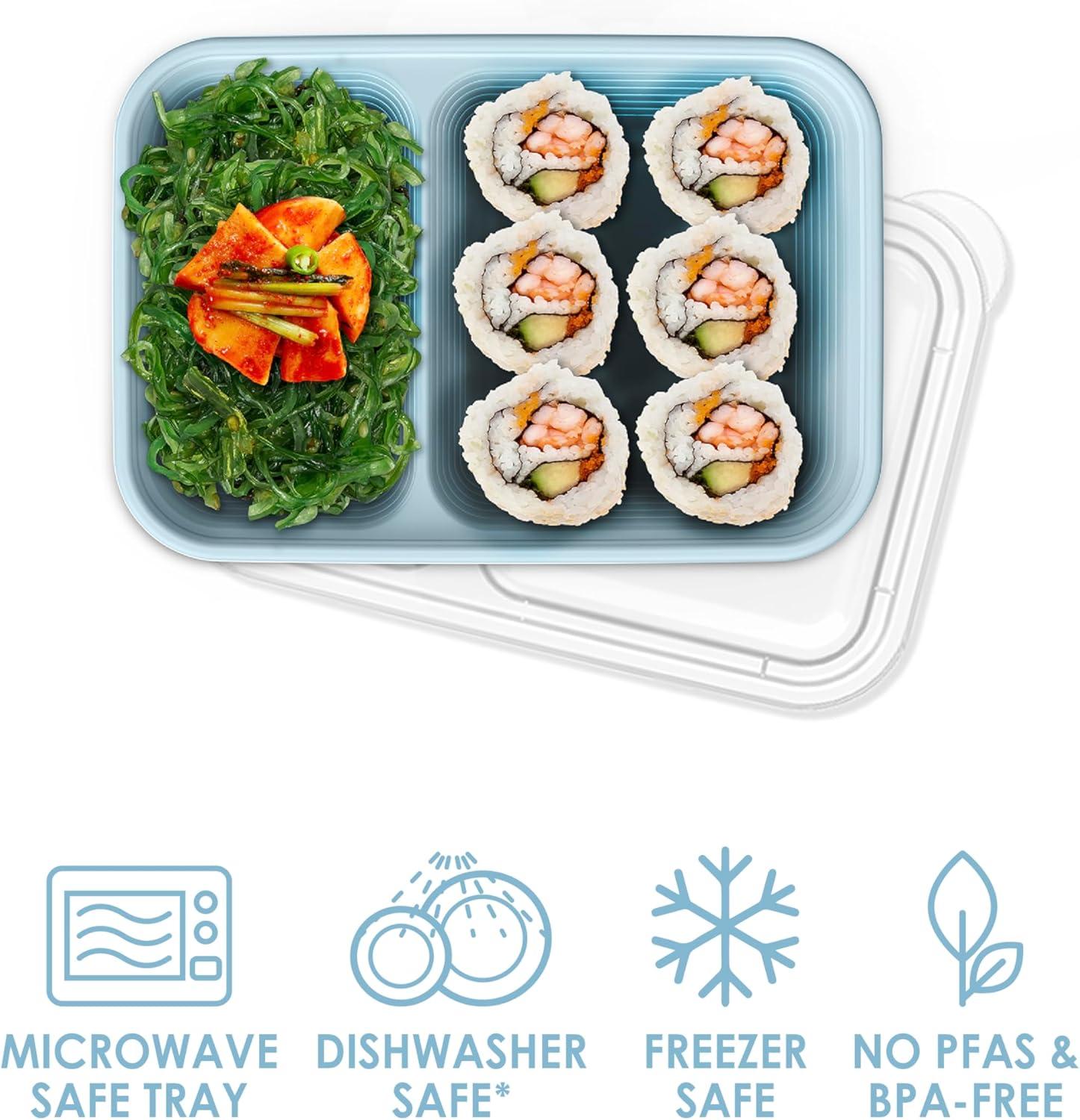 imageBentgo Prep  2Compartment Snack Containers with Lids  Reusable Microwaveable Durable PFAS ampamp BPAFree Freezer and DishwasherSafe Meal Prep Food Storage  10 Trays ampamp 10 Lids ClaySky