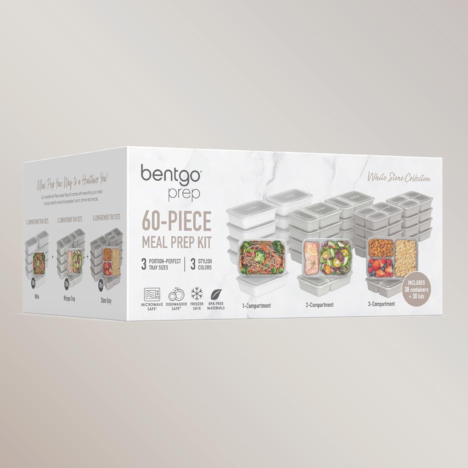 imageBentgo Prep 60Piece Meal Prep Kit  Reusable PFAS ampamp BPAFree Food Containers 1Compartment 2Compartment ampamp 3Compartments  Microwave Freezer ampamp Dishwasher Safe Gleam MetallicsWhite Stone