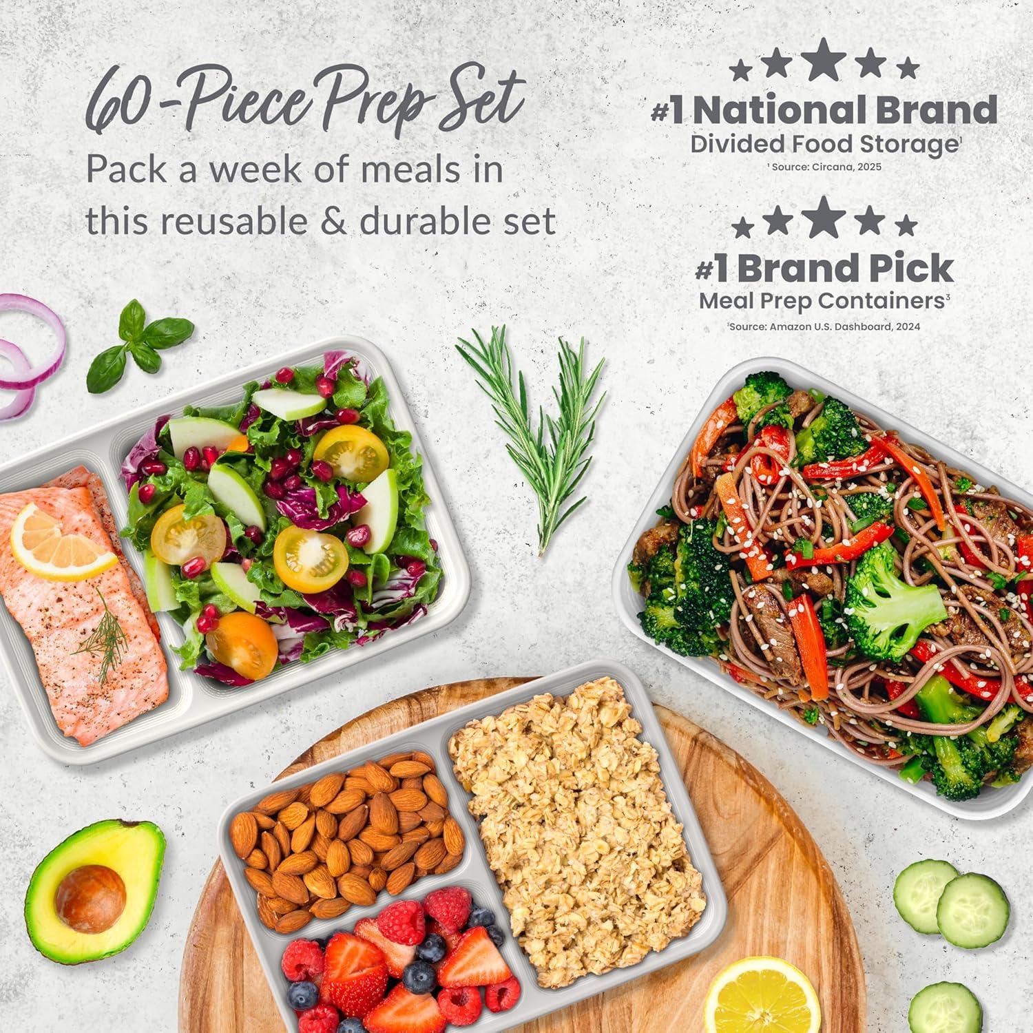 imageBentgo Prep 60Piece Meal Prep Kit  Reusable PFAS ampamp BPAFree Food Containers 1Compartment 2Compartment ampamp 3Compartments  Microwave Freezer ampamp Dishwasher Safe Gleam MetallicsWhite Stone
