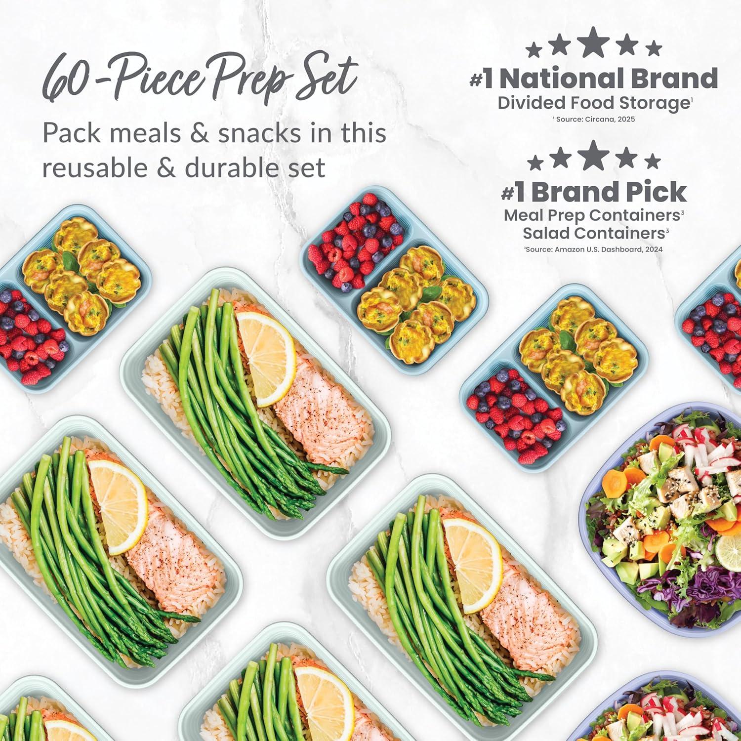 imageBentgo Prep 60Piece Variety Meal Prep Kit  Reusable PFAS ampamp BPAFree Food Containers 1Compartment Trays Prep Bowls ampamp Snack Boxes  Microwave Freezer ampamp Dishwasher Safe Rich ShadesFloral Pastels