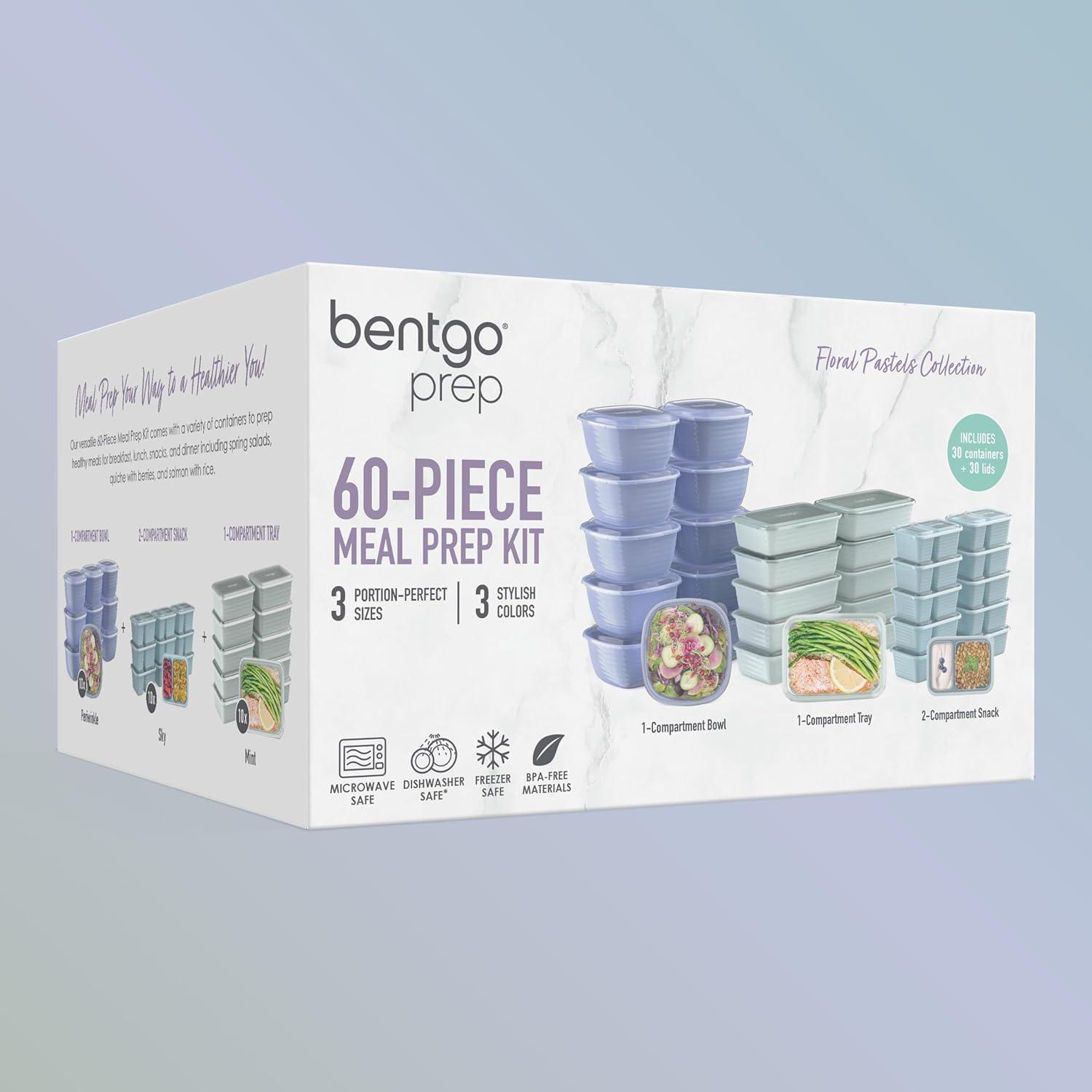 imageBentgo Prep 60Piece Variety Meal Prep Kit  Reusable PFAS ampamp BPAFree Food Containers 1Compartment Trays Prep Bowls ampamp Snack Boxes  Microwave Freezer ampamp Dishwasher Safe Rich ShadesFloral Pastels