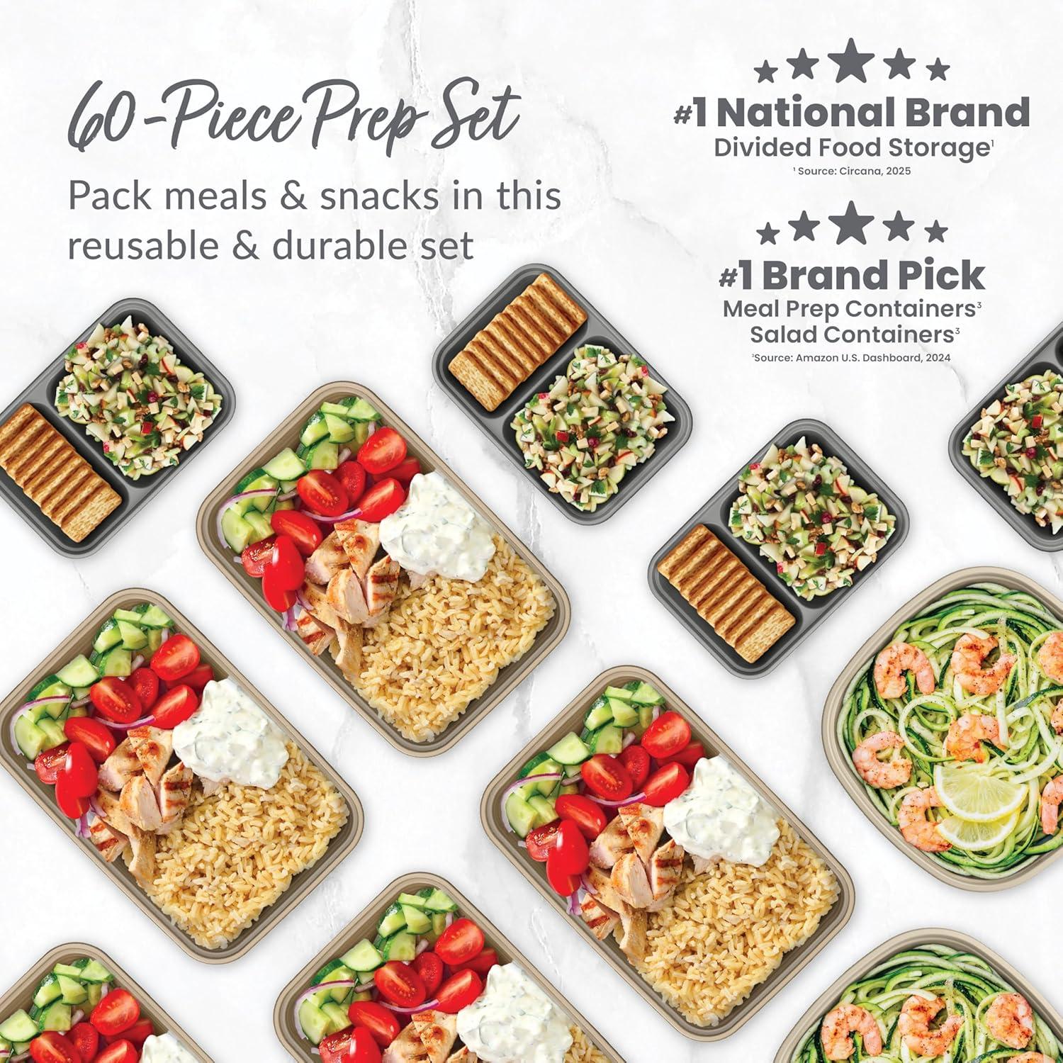 imageBentgo Prep 60Piece Variety Meal Prep Kit  Reusable PFAS ampamp BPAFree Food Containers 1Compartment Trays Prep Bowls ampamp Snack Boxes  Microwave Freezer ampamp Dishwasher Safe Rich ShadesGleam Metallics